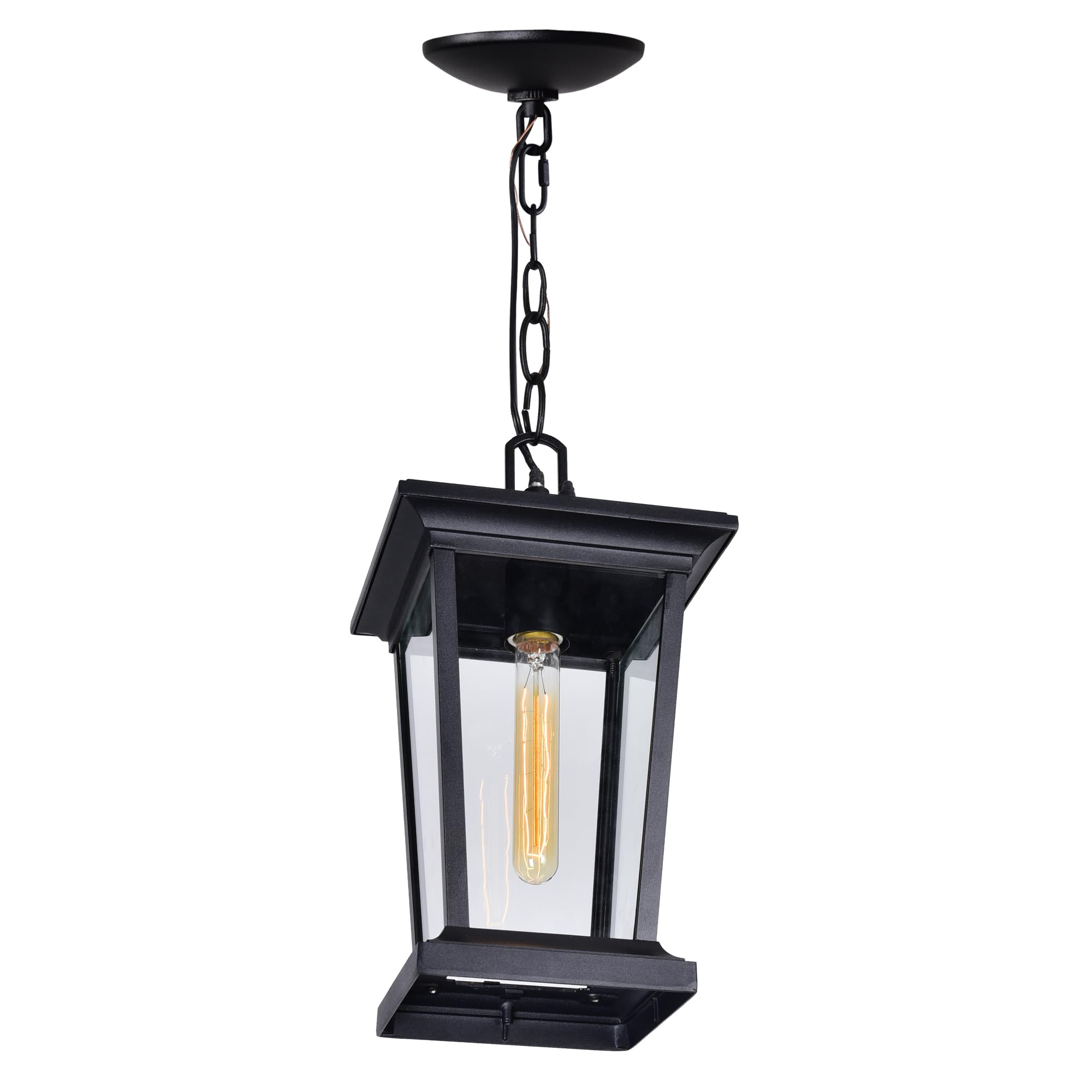 CWI Lighting Leawood 1-Light Black Outdoor Hanging Light Fixture - Waterproof Patio Porch Lantern for Garden, Backyard, and Entryway