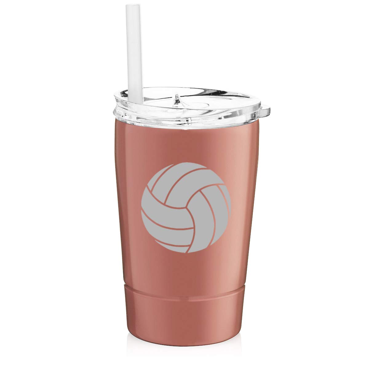 12 oz Stainless Steel Vacuum Insulated Tumbler with Straw - Double Wall Insulation Keeps Drinks Hot/Cold for Hours - Rose Gold Volleyball Design - Perfect Travel Mug for Coffee, Tea & Sports Drinks (Ideal for Commuting, Gym & Outdoor Activities)