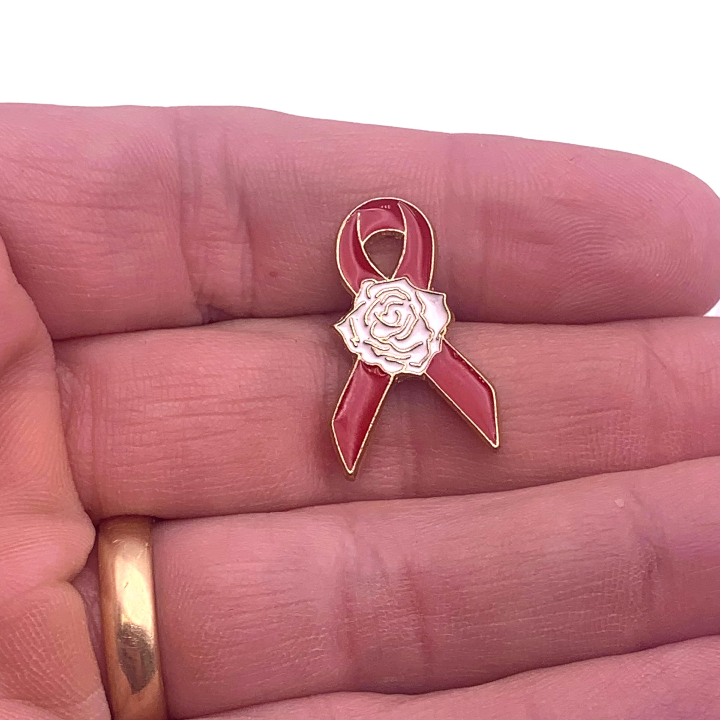 Red Ribbon Rose Lapel Pin - Symbol of Love & Remembrance | STOCKPINS | Elegant Boutonniere for Weddings, Funerals, Memorials & Special Occasions