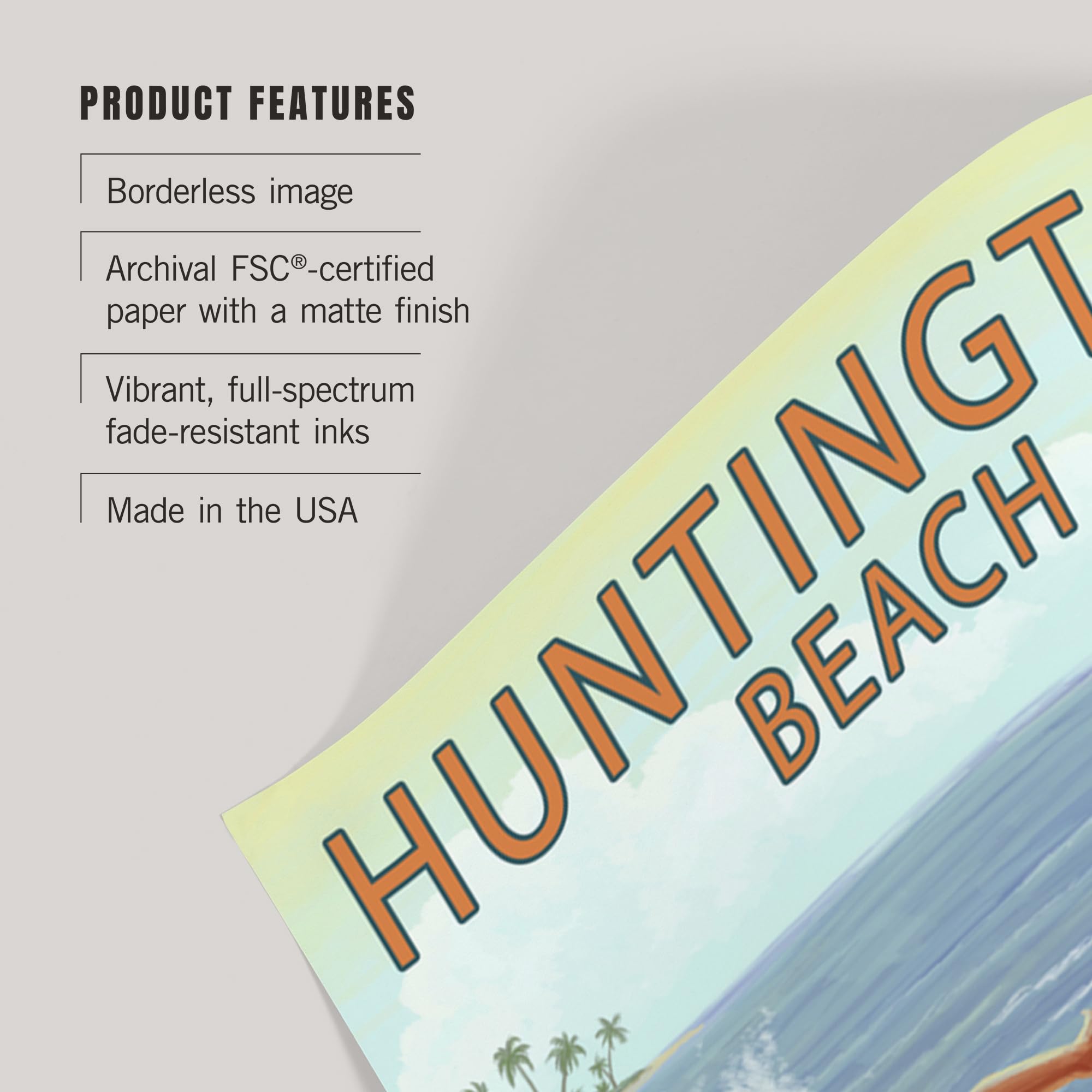 Lantern Press 16x24 Inch Giclee Art Print - Huntington Beach California Surf Scene | Tropical Coastal Wall Decor for Beach House, Living Room & Office