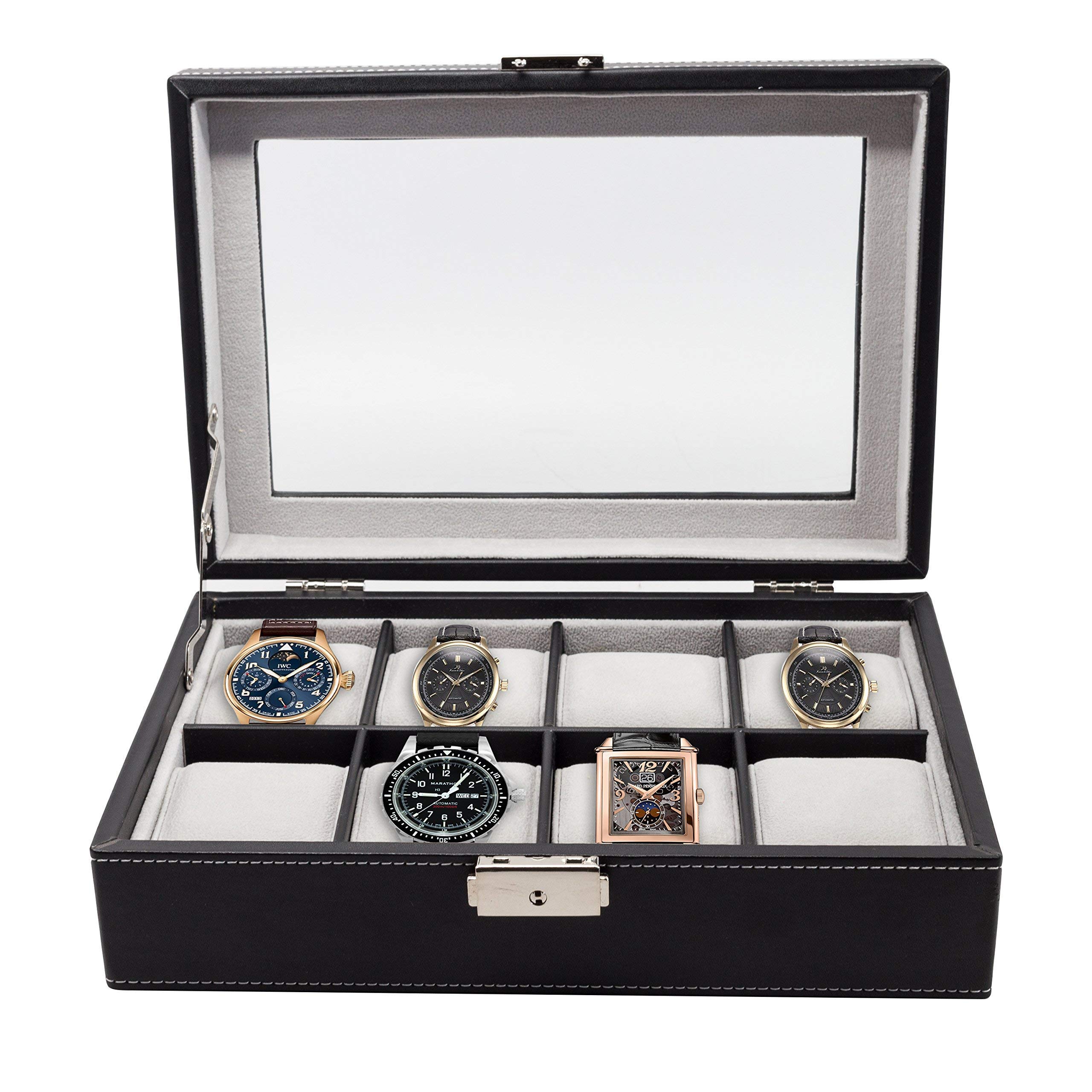Premium XL Oversized Watch Display Case - Holds Up to 65mm Watches with Glass Top & Large Pillows - Luxury Watch Storage Organizer Box - Perfect for Watch Collectors & Father's Day Gifts - Ideal for Home Display, Jewelry Organization & Watch Protection