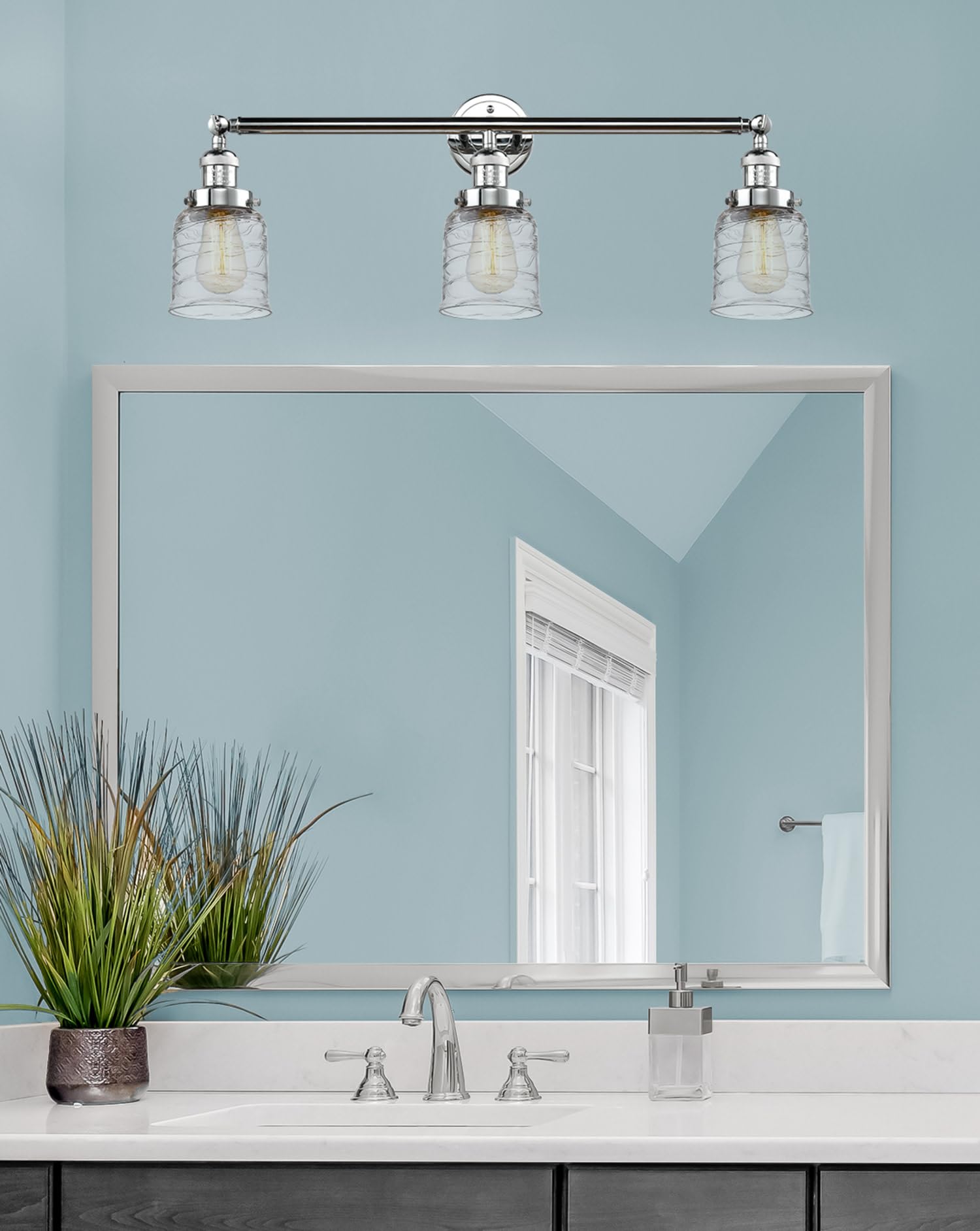 Bell 3-Light Bathroom Vanity Light Fixture in Satin Gold Finish (205-SG-G513) - Perfect for Modern Bathroom, Powder Room & Dressing Area Lighting