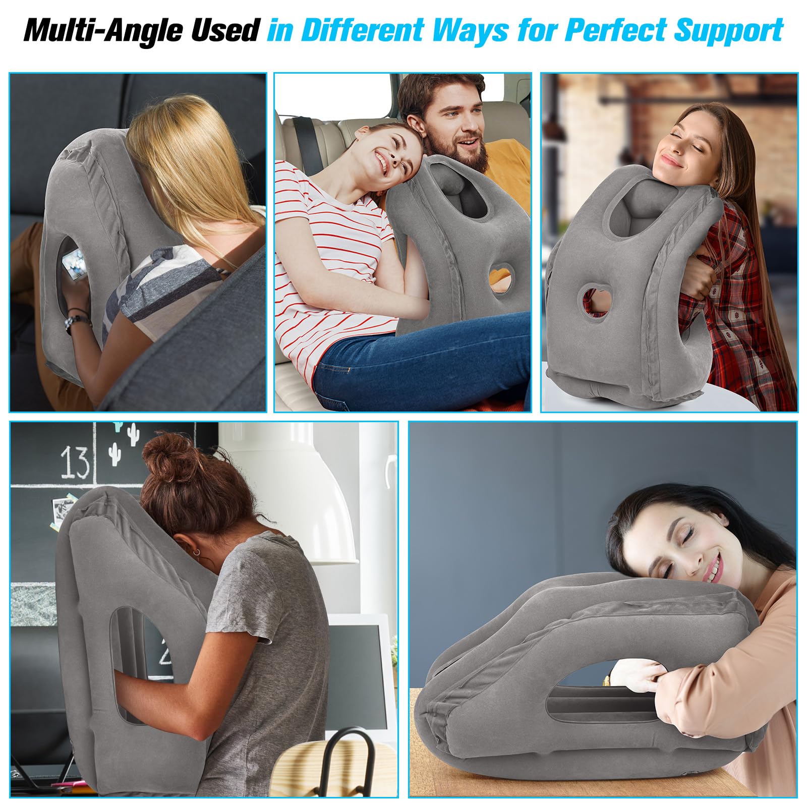 Inflatable Travel Neck Pillow for Airplanes - Comfortable & Portable Airplane Pillow for Long Flights - Supportive Blow Up Flight Pillow to Prevent Neck Pain - Perfect for Business Travel, Road Trips & Camping