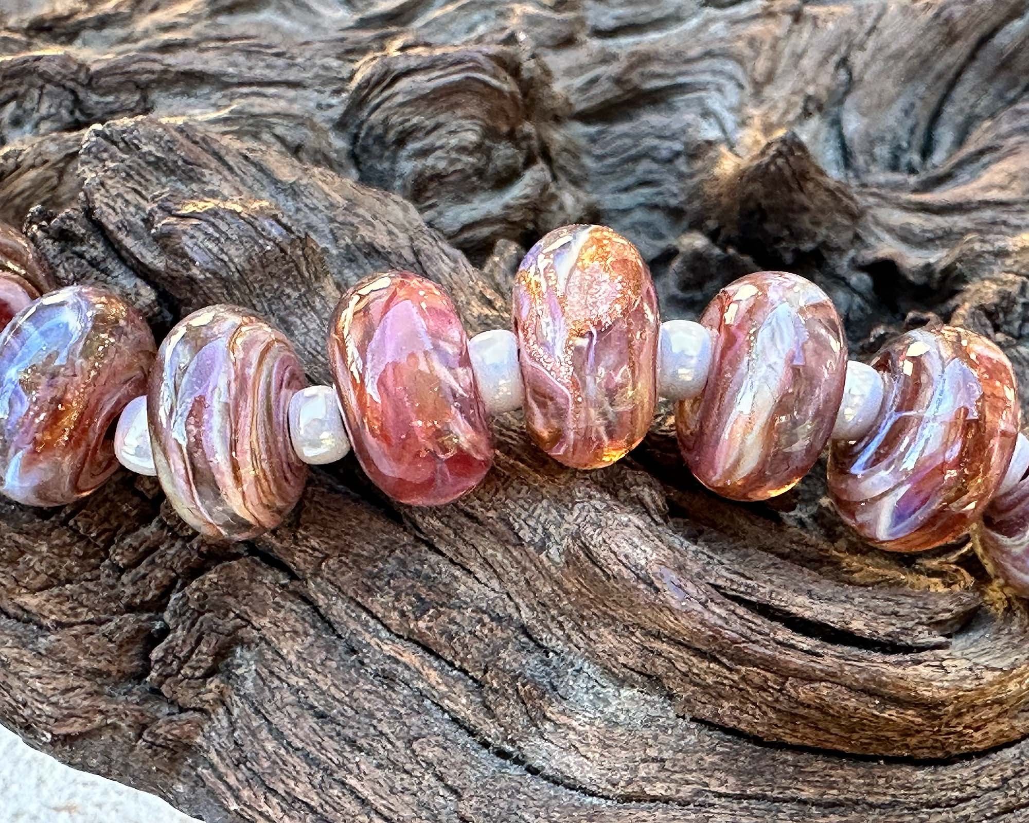 Rosy Brown Shimmer Lampwork Glass Beads Set for Jewelry Making - DIY Bracelets, Necklaces & Craft Projects (SRA)