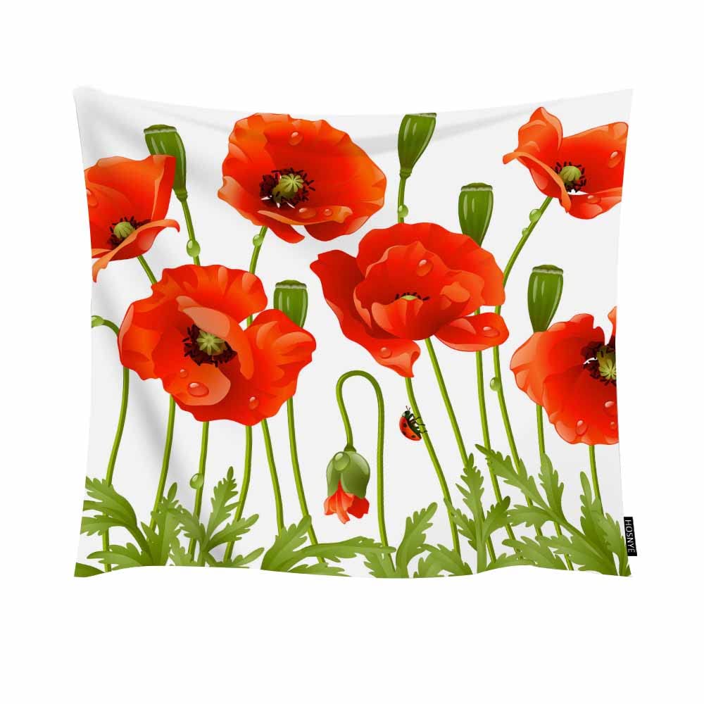 Vibrant Ladybug on Poppy Flower Tapestry Wall Hanging - 60x40 Inch Spring Botanical Decor for Bedroom, Living Room & Dorm - Perfect for Boho Home Decor, Housewarming Gifts & Nature-Inspired Interior Design