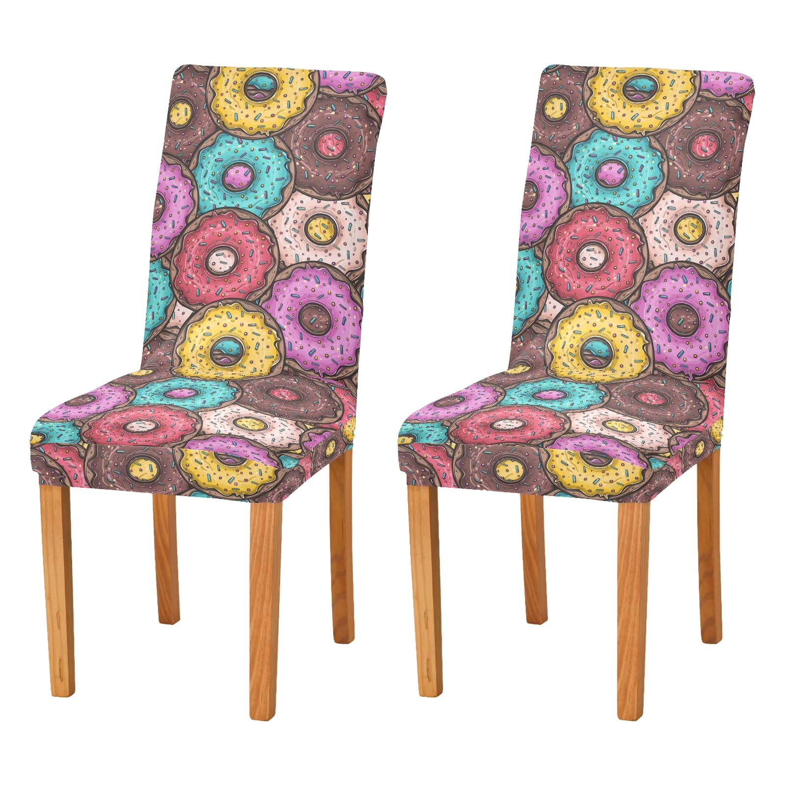 ALAZA Stretchable Colored Donut Print Dining Chair Slipcovers - Parsons & Office Chair Covers - Washable Fabric for Dining Room & Home Decor | Perfect for Kitchen, Restaurant & Living Room Furniture Protection