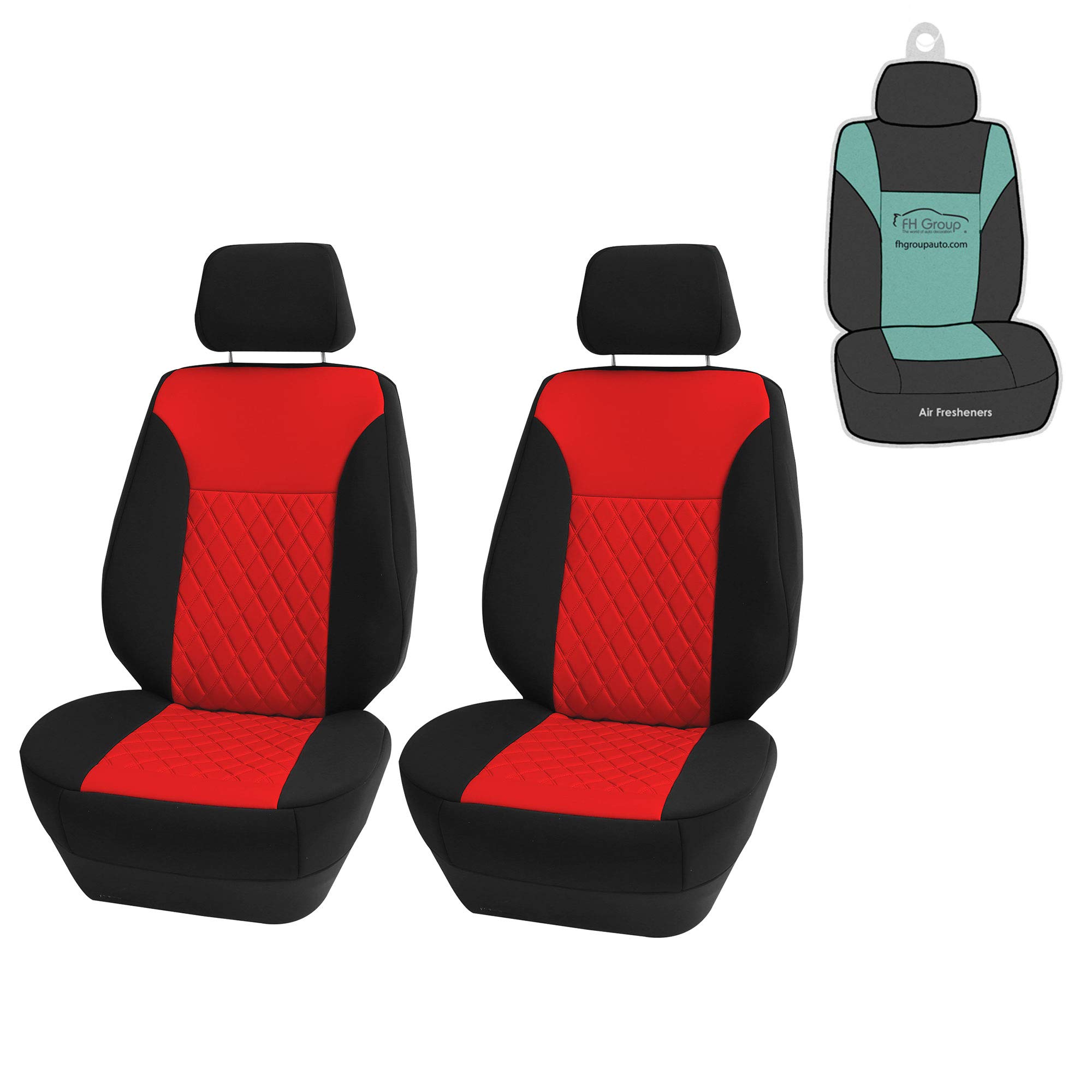 FH Group Neosupreme Car Seat Covers 2-Pack - Universal Fit Water Resistant Seat Protectors for Cars, Trucks & SUVs (Red/Black) - Perfect for Road Trips, Commuting & Pet Protection