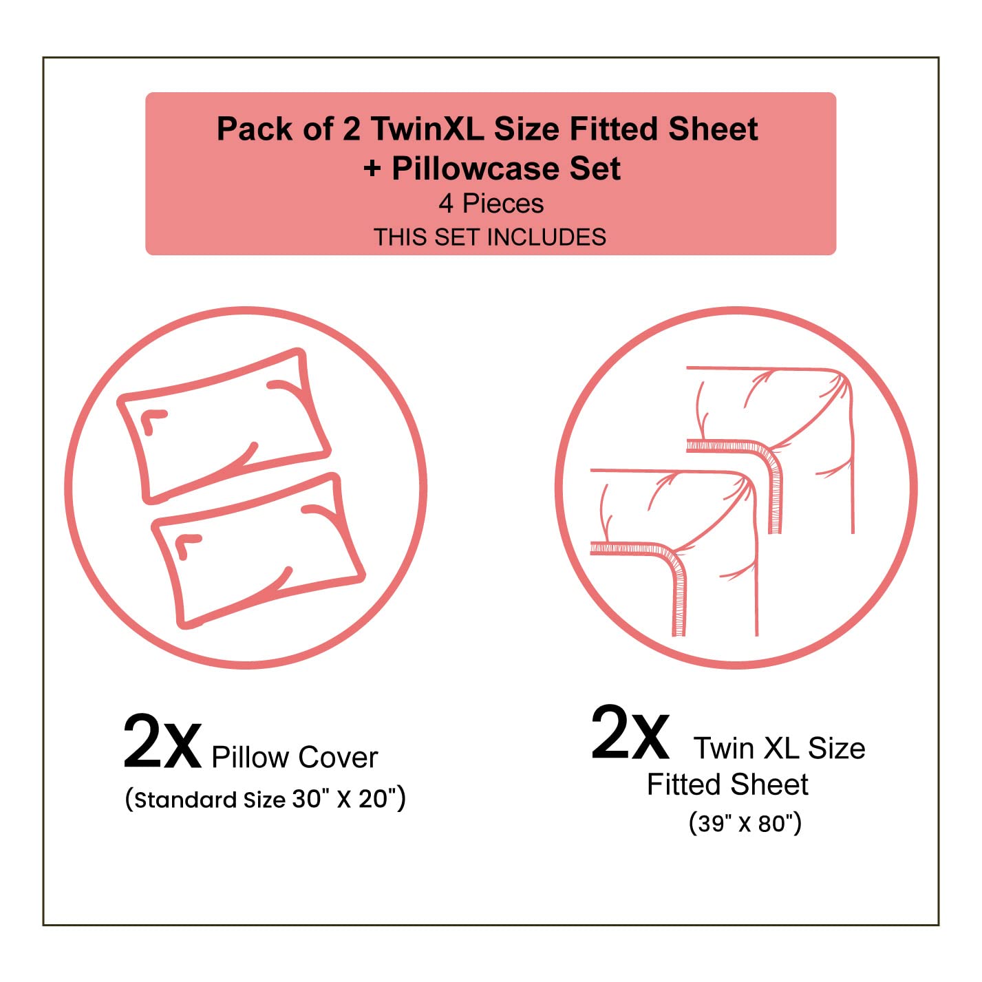Ambesonne Christmas 2-Pack Twin XL Fitted Sheets & Pillow Sham Set - Nordic Pixel Pattern Red Black White 4-Piece Bedding Decor | Holiday Home Decor for Guest Rooms, Dorms & Seasonal Bedroom Styling