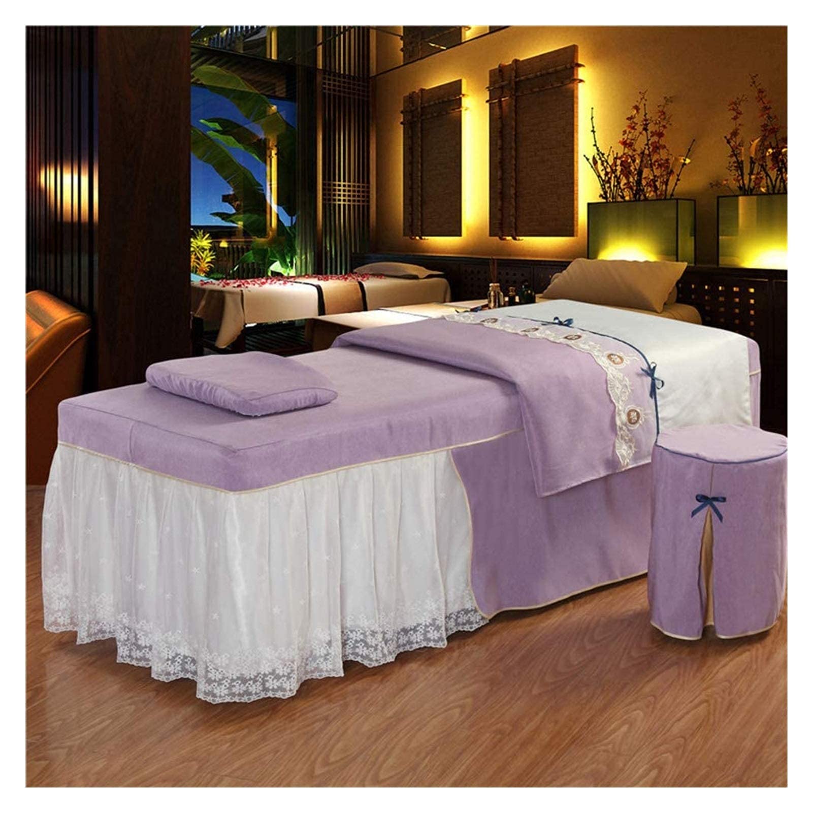 4-Piece Massage Table Skirt & Sheet Set - Solid Color, Skin-Friendly Beauty Bed Cover, Quilted Massage Table Cover Bedding 80x190cm (31x75inch) - Perfect for Spa, Salon, Home Massage & Professional Therapy