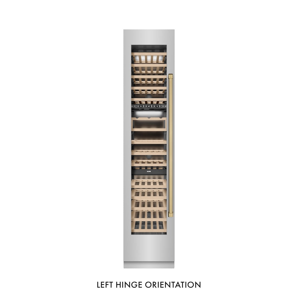 ZLINE Autograph Edition 18 Inch 9.0 cu ft Triple Zone 68 Bottle Left Hinge Stainless Steel Wine Cooler with Champagne Bronze Accents - Perfect for Home Bars, Wine Cellars & Entertaining (RCWVLZ 30418 CB)