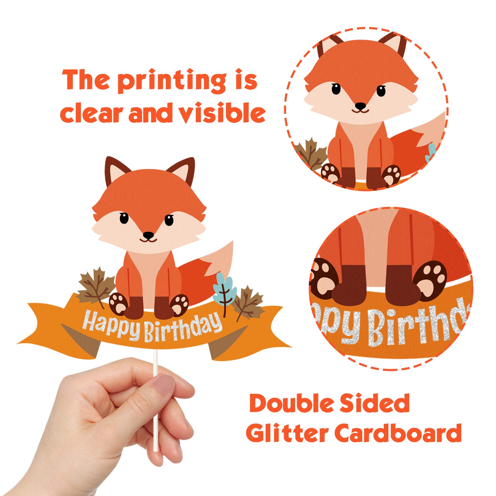 Glitter Fox Happy Birthday Cake Topper - Animal Theme Party Decor for Baby Showers & Kids Birthday Celebrations | Perfect for 1st Birthday, Gender Reveal & Special Occasions