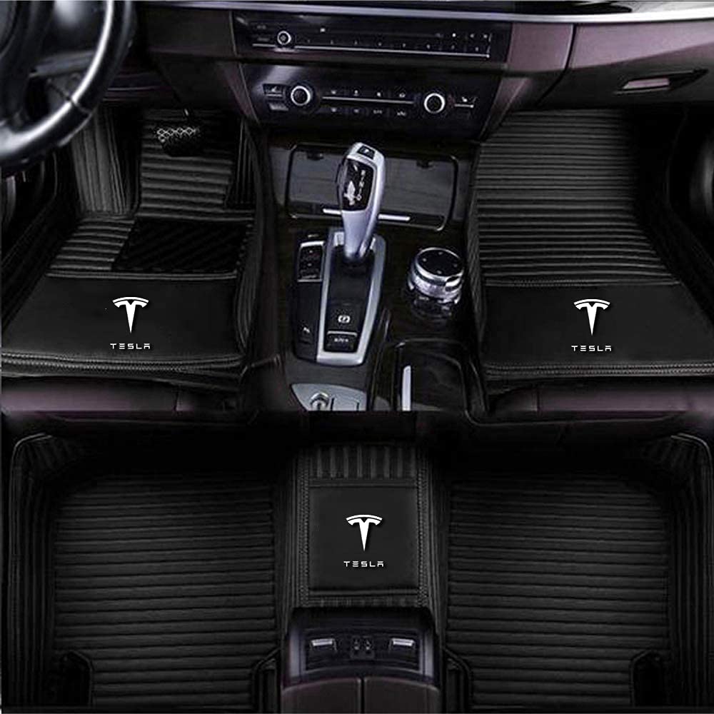 Premium Custom All-Weather Floor Mats & Cargo Liners for Tesla Model S/3/X/Y (2012-2022) - Waterproof Leather Luxury Car Mats with Logo - Perfect for Daily Commute, Road Trips & Protecting Your Tesla Interior