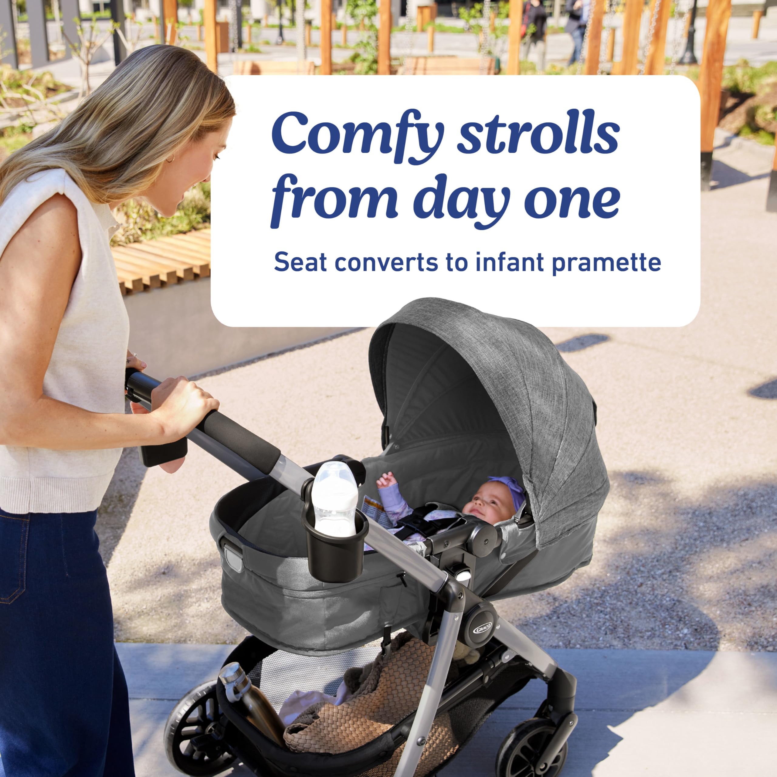 Graco Modes Pramette Stroller - Convertible Baby Stroller with True Pram Mode, Reversible Seat & One-Hand Fold | Includes Child Tray, Extra Storage & Pierce Design | Perfect for Newborns, Infants & Toddlers - Ideal for City Walks, Shopping & Travel