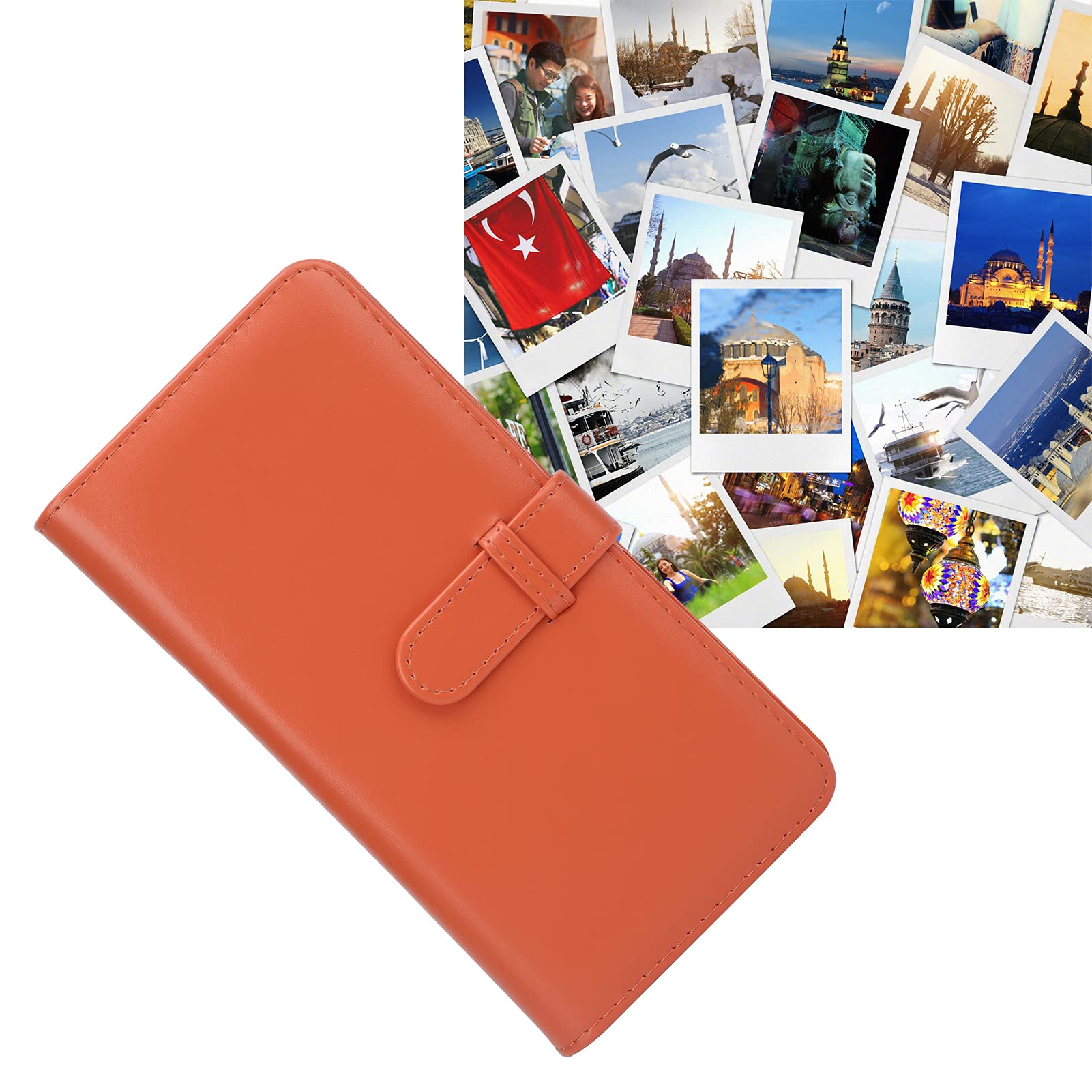 PU Leather Photo Album for Baby Growth Memories - Compatible with Polaroid SQ1/SQ20/SQ10/SQ6/SP-3, 80 Pockets (Orange) - Perfect for Scrapbooking, Family Keepsakes & Polaroid Storage