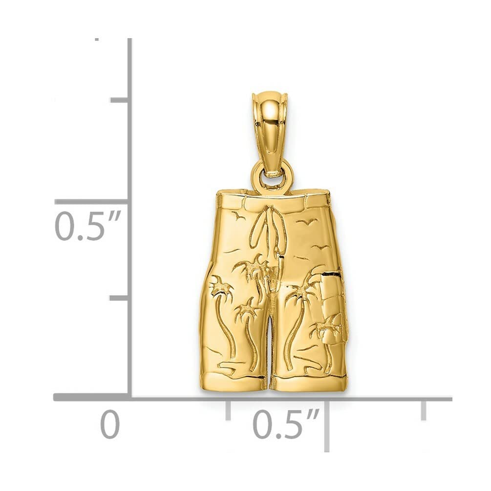 Lex & Lu 14k Yellow Gold Engraved Board Shorts with Palm Tree Charm - Stylish Swimwear for Beach Vacation & Summer Pool Parties