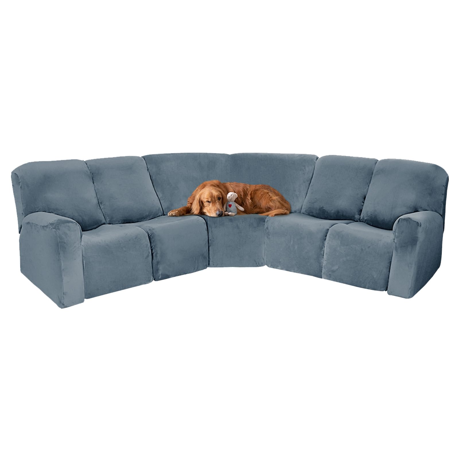 7-Piece Velvet Sectional Sofa Cover Set - High Elastic Recliner & L-Shape Couch Slipcover with Separate Cushions, Pet-Friendly for Dogs & Cats (Grey Blue) - Perfect for Living Room, Home Theater & Family Gatherings