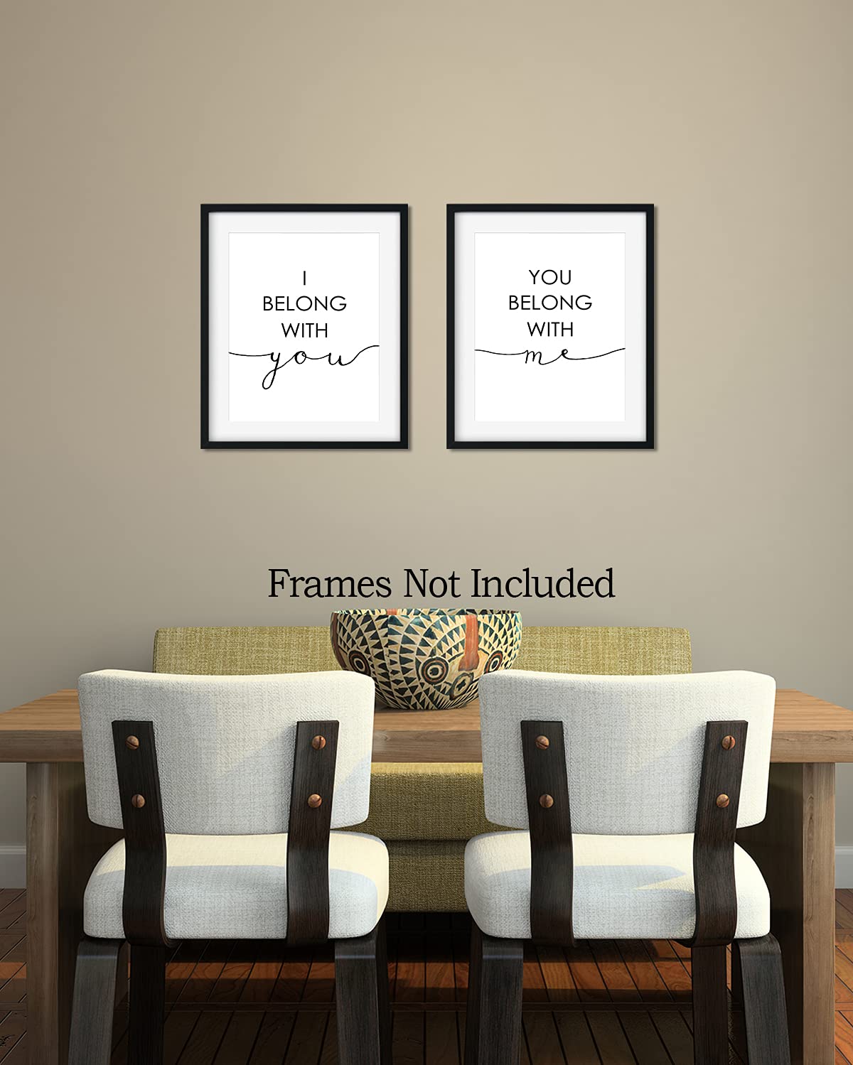 Govivo Love Wall Art Prints - 'I Belong With You, You Belong With Me' Romantic Couple Decor - Unframed Photo Paper Prints with White Background - Perfect for Bedroom, Living Room & Wedding Gift