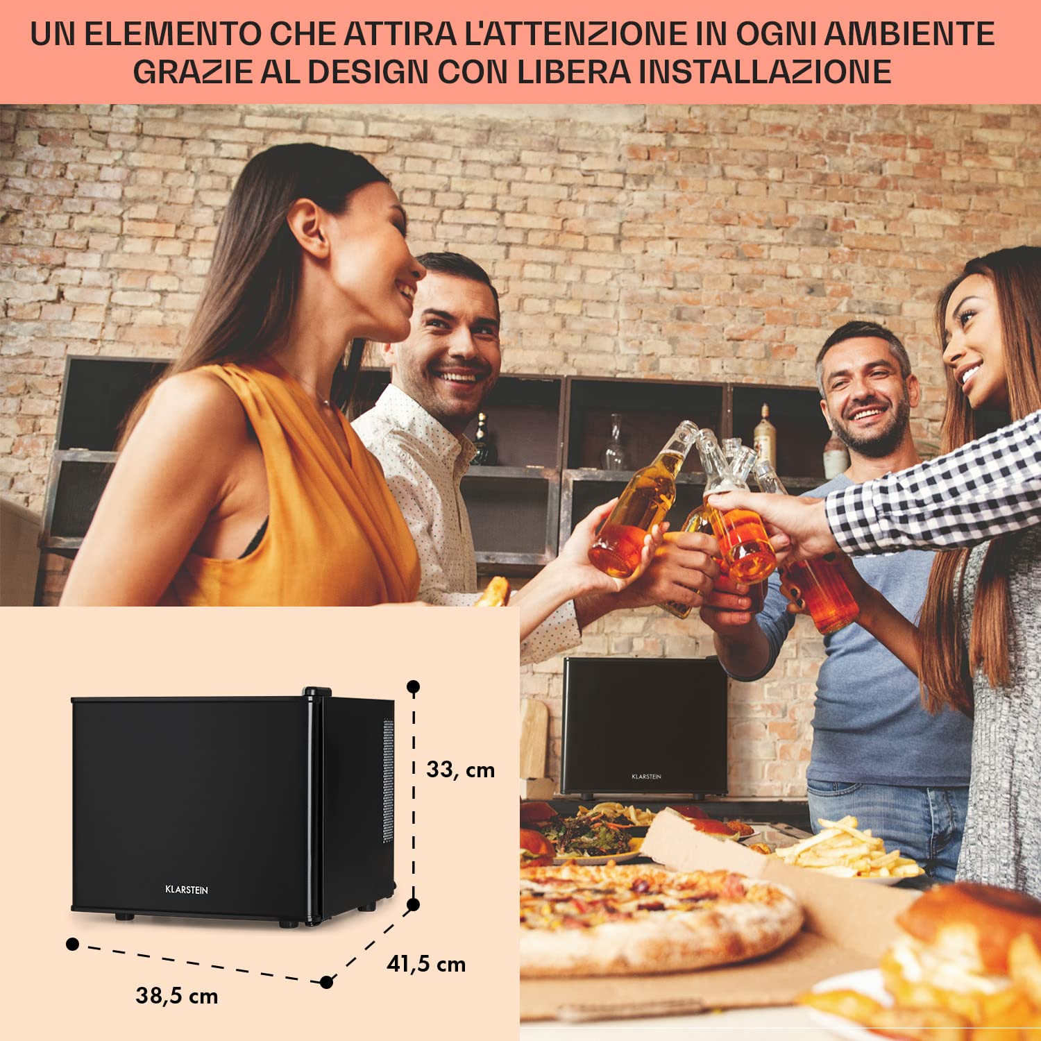 Klarstein Secret Hideaway Mini Fridge - 17L Compact Refrigerator for Snacks & Drinks, Ultra Quiet 26dB, Adjustable Temperature, Removable Shelf, Black - Perfect for Dorm, Office, Bedroom, or Home Bar