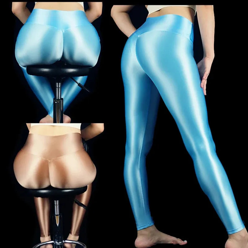 Sexy High Gloss Leggings for Women - Push Up Tight Fitting Yoga Pants with Smooth Shiny Finish | Perfect for Gym, Workout, Fitness & Night Out