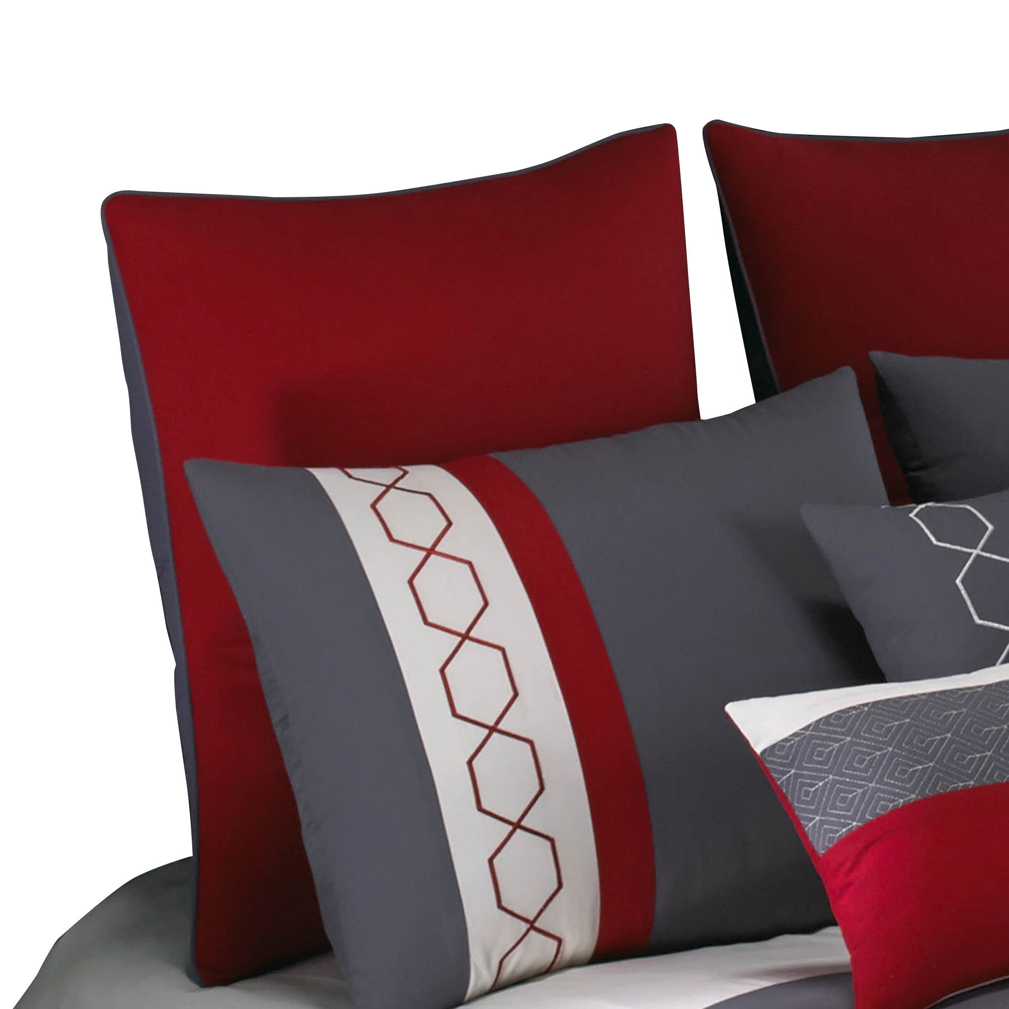 Benjara 8-Piece King Comforter Set - Printed Trellis Pattern in Red | Luxury Bedding for Master Bedroom & Guest Room Decor