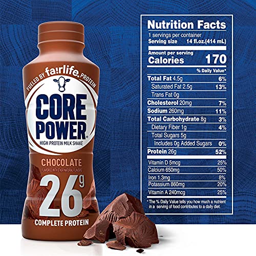 Fairlife Core Power High Protein Chocolate Milk Shake - 26g Protein, 14 fl oz, Ready to Drink, Pack of 6 Bottles | Post-Workout Recovery, Breakfast Boost & Healthy Snack Alternative