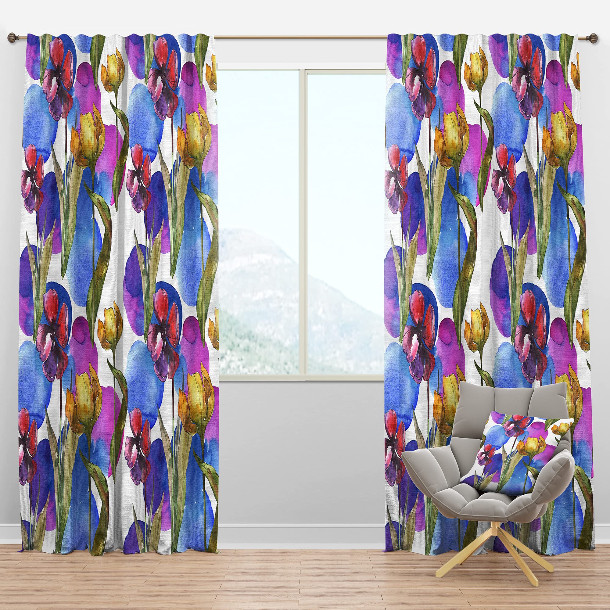 DesignQ Blackout Curtains 'Retro Tulips in Purple' - Thermal Insulated Single Panel Window Drapes (52x95 inches) for Bedroom & Living Room - Noise Reducing & Energy Saving Home Decor