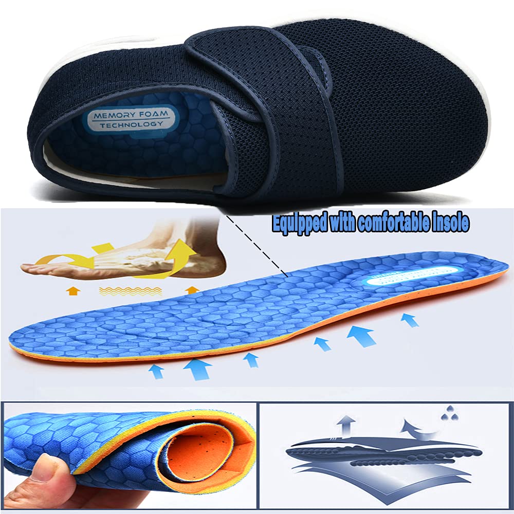 JBTNBX Men's Wide Width Diabetic Shoes - Adjustable Closure, Lightweight & Breathable Walking Sneakers for Elderly, Edema, Plantar Fasciitis & Swollen Feet - Ideal for Daily Walking, Nursing & Comfortable Foot Care