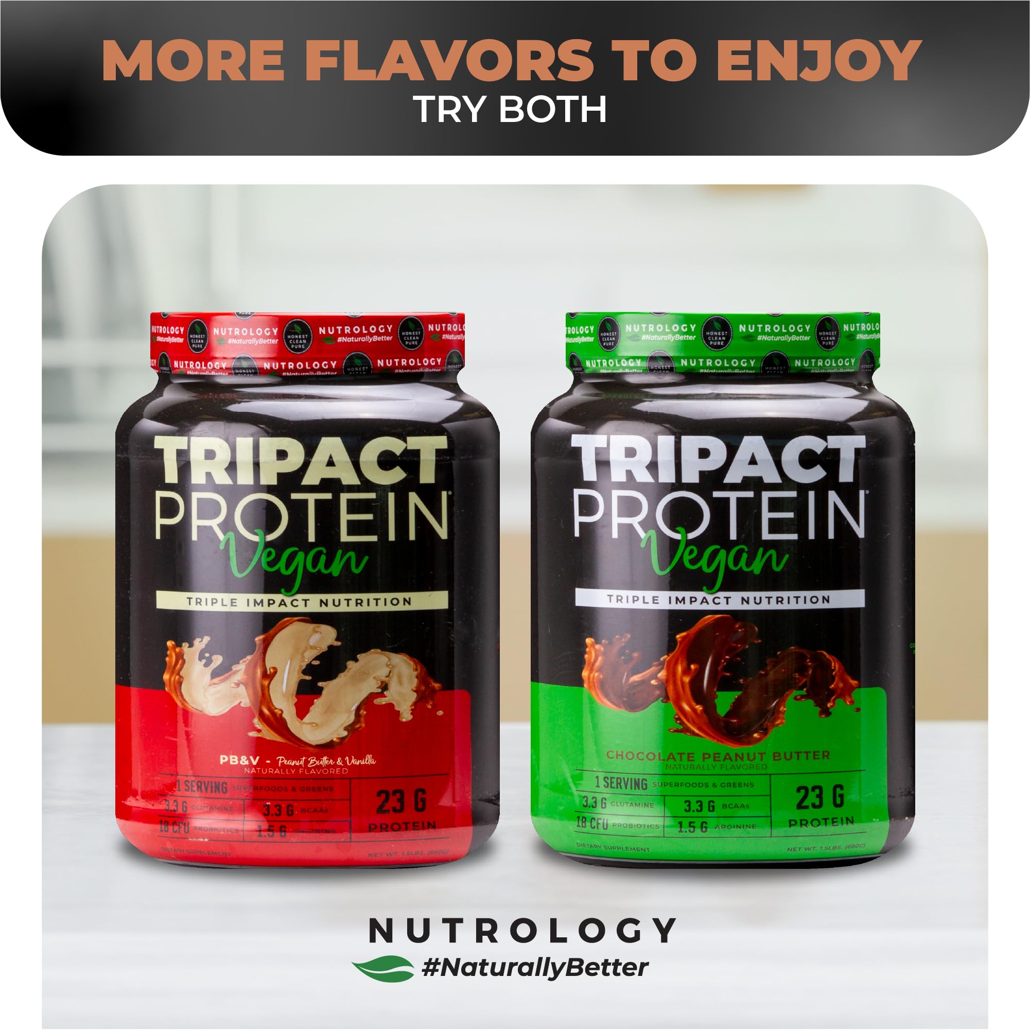 Nutrology TRIPACT Vegan Protein Powder - Organic Plant Based Protein Shake with Pea, Rice & Pumpkin, Non-GMO, BCAAs & Glutamine, Chocolate Peanut Butter Flavor, 20 Servings | Vegan Meal Replacement for Post-Workout Recovery, Weight Management & Healthy Lifestyle