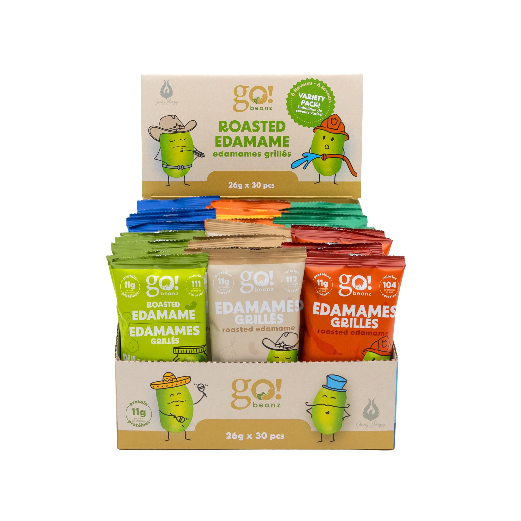 Crunchy Edamame Snacks - Jimmy Sevigny GoBeanz Variety Pack (30 Bags x 26g) | High Protein (11g per Serving), Low Calorie, Low Sugar Healthy Snacks for Adults & Kids | Perfect for On-the-Go, School Lunches, Office Snacks & Post-Workout Fuel