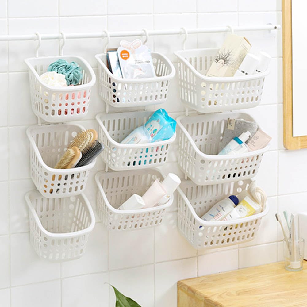 Multifunctional Plastic Wall Hanging Storage Basket - White Laundry Organizer for Clothes, Toys, Books & Cosmetics | Perfect for Bedroom, Bathroom & Kids Room Organization