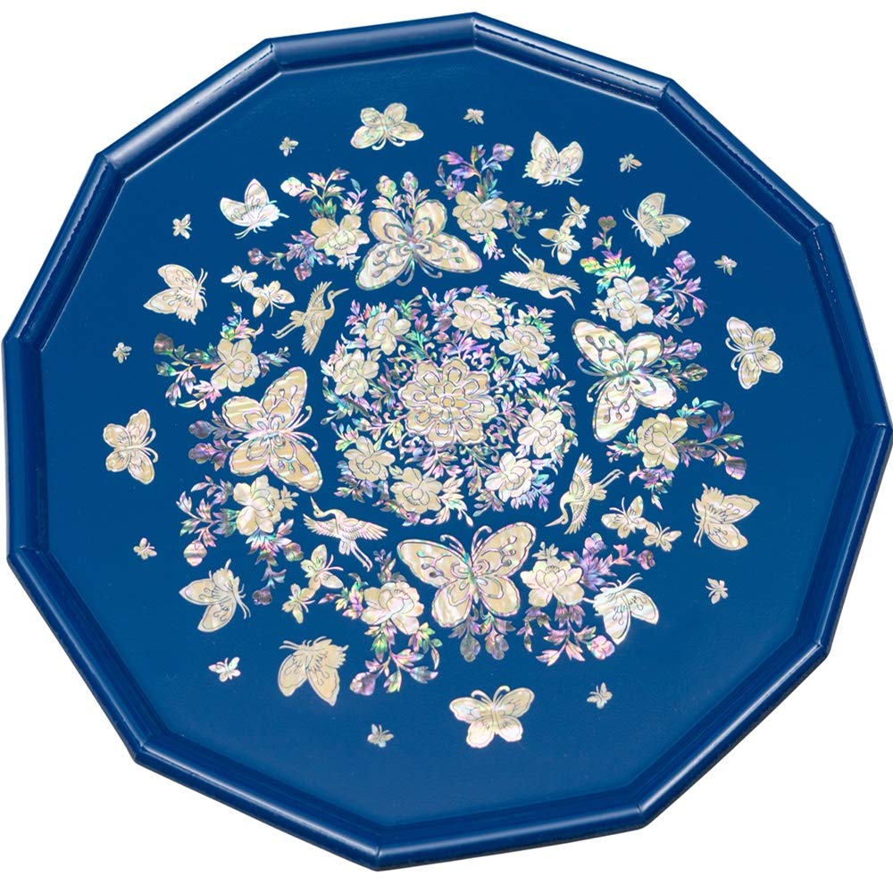 February Mountain Mother of Pearl Tray - Vintage Handcrafted Decorative Serving Tray for Breakfast, Snacks & Gadgets | Elegant Coffee Table & Kitchen Counter Organizer | Perfect Housewarming Gift (Blue) - Ideal for Entertaining, Home Decor & Wedding Gifts