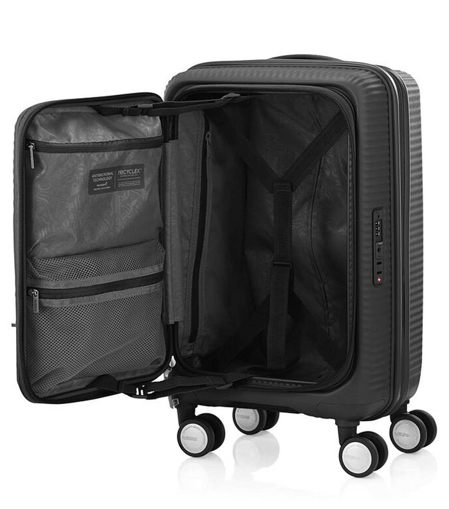 American Tourister 55cm Curio Book Opening Luggage - Black Carry-On Suitcase for Business Travel & Weekend Getaways