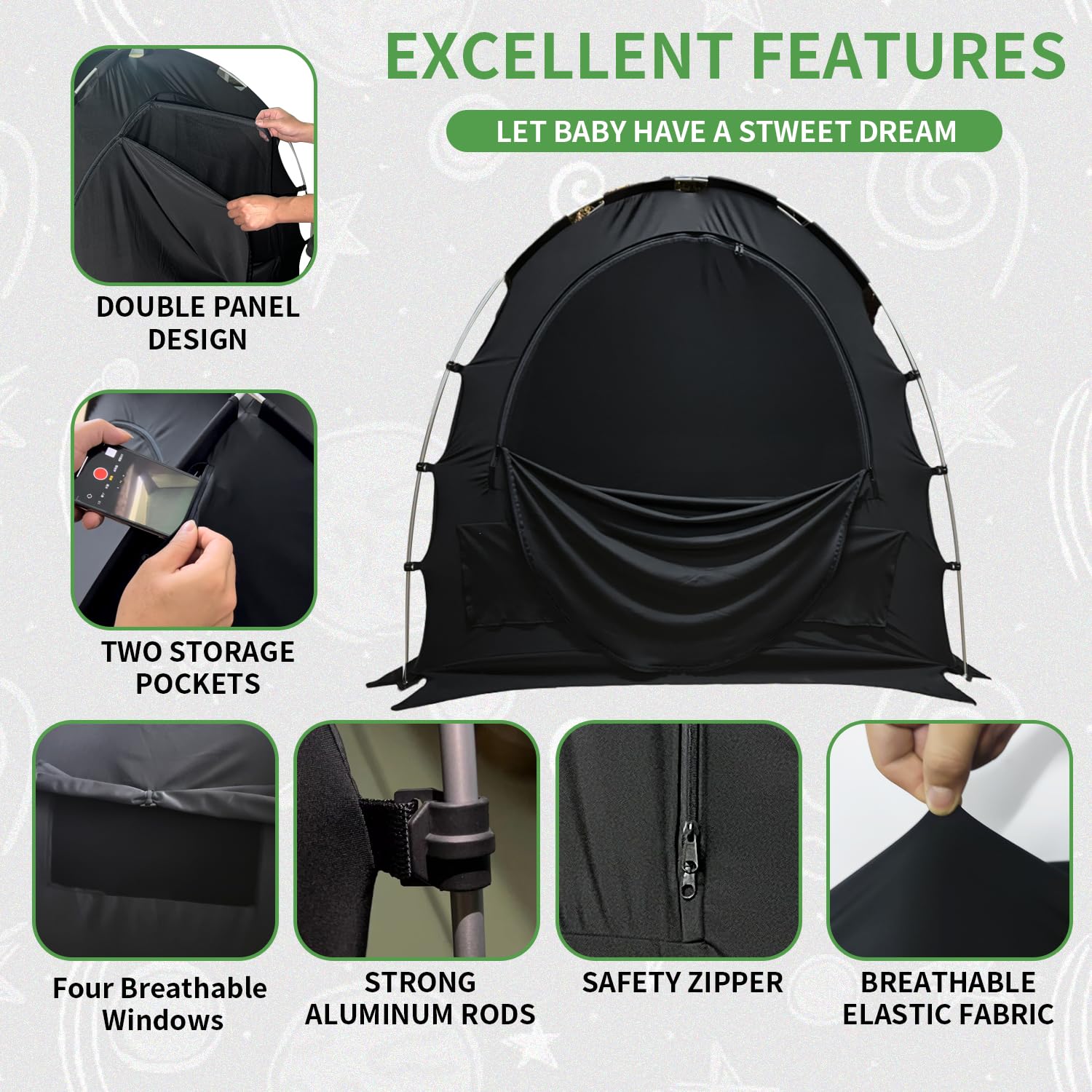 Jonnick Blackout Crib Cover for Pack N Play - Breathable Travel Crib Canopy with Stretchy Netting - Perfect for Baby Sleep Pod, Nursery Blackout Tent & Portable Infant Bed Cover (Ideal for Travel, Daytime Naps & Light Control)