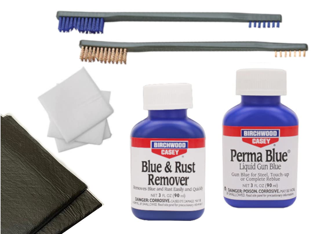 Gun Bluing Kit with Perma Blue, Rust & Blue Remover - Includes Pads, Brushes & Cleaning Patches | Perfect for Firearm Restoration & Maintenance