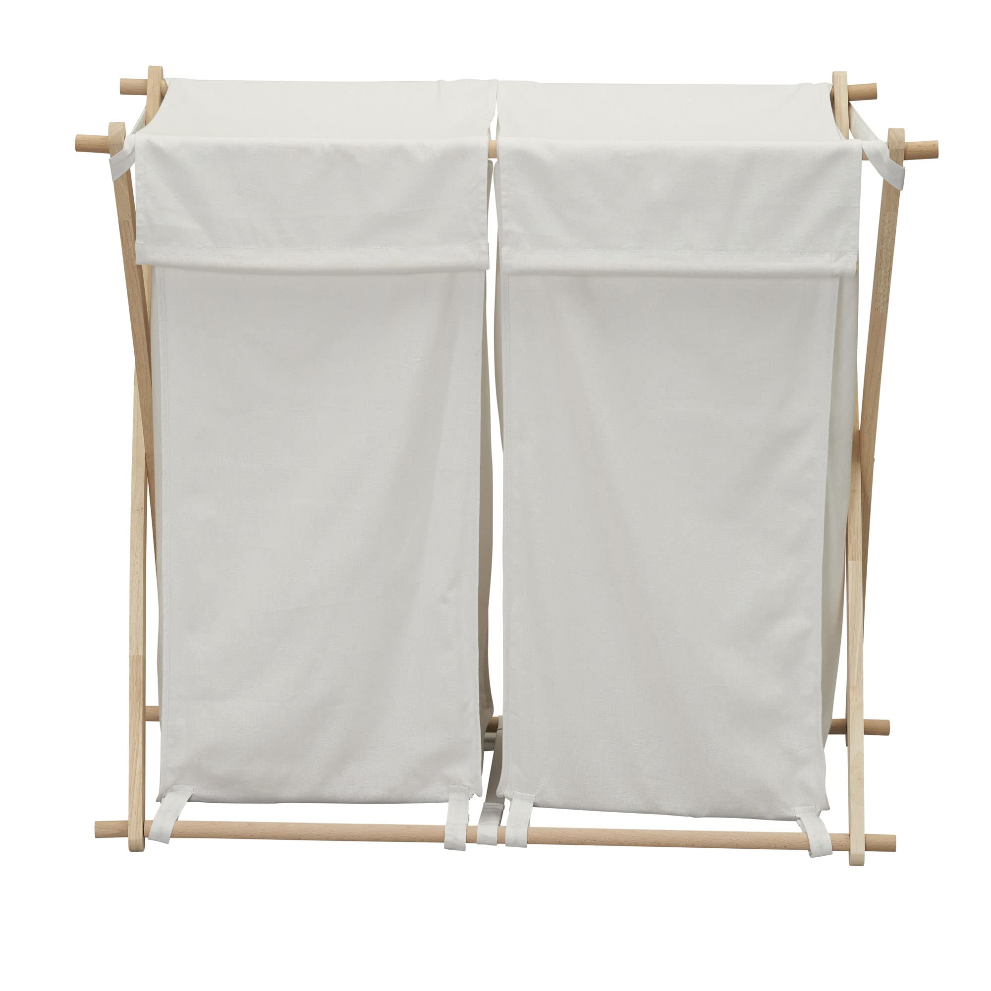 Premium White Double Laundry Hamper with Sturdy Wood X-Frame - Large Capacity Clothes Basket for Bedroom, Bathroom & Laundry Room Organization