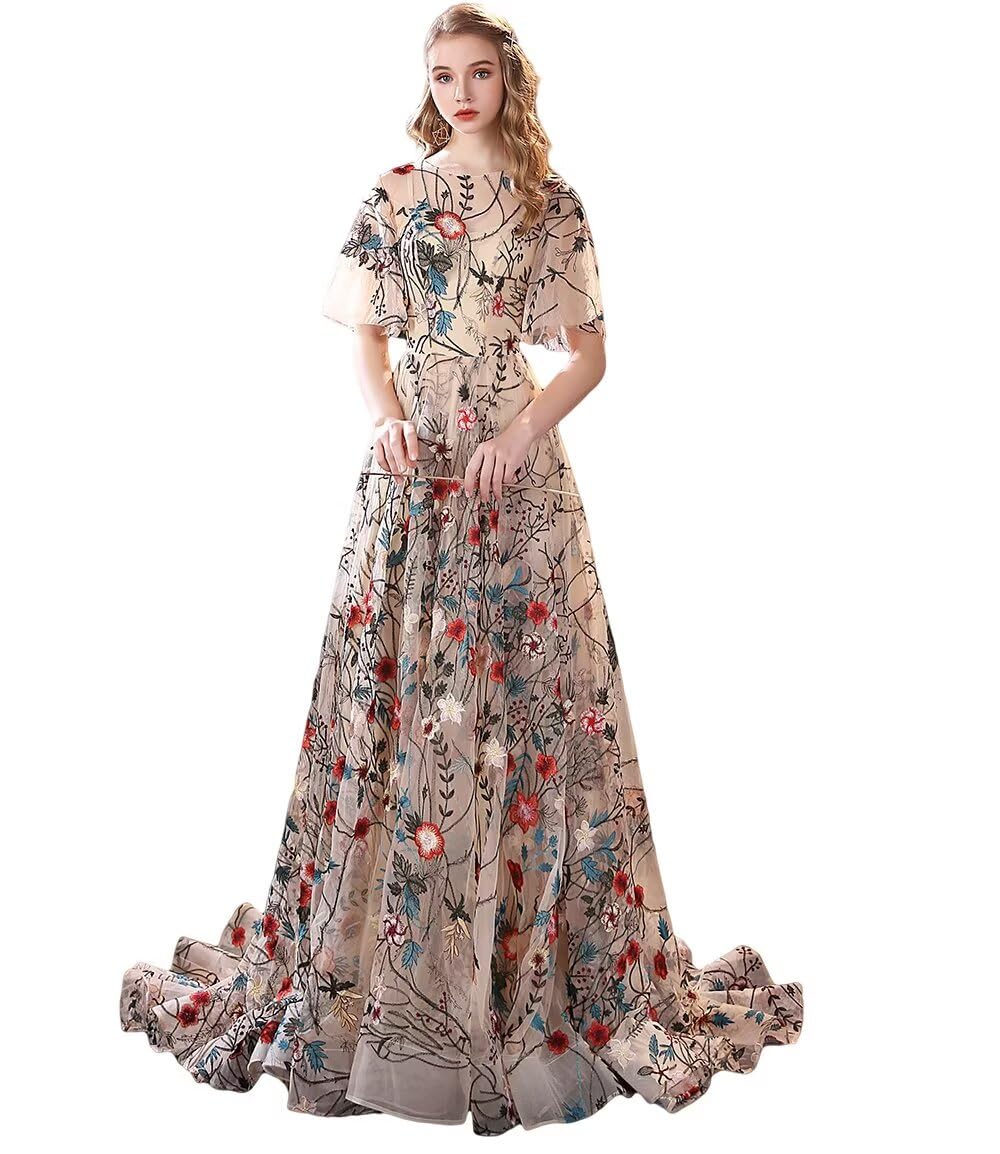 Elegant Embroidery Evening Dresses for Women - Sweep Train Wedding Gowns & Formal Gowns | Perfect for Weddings, Proms, Galas & Special Occasions
