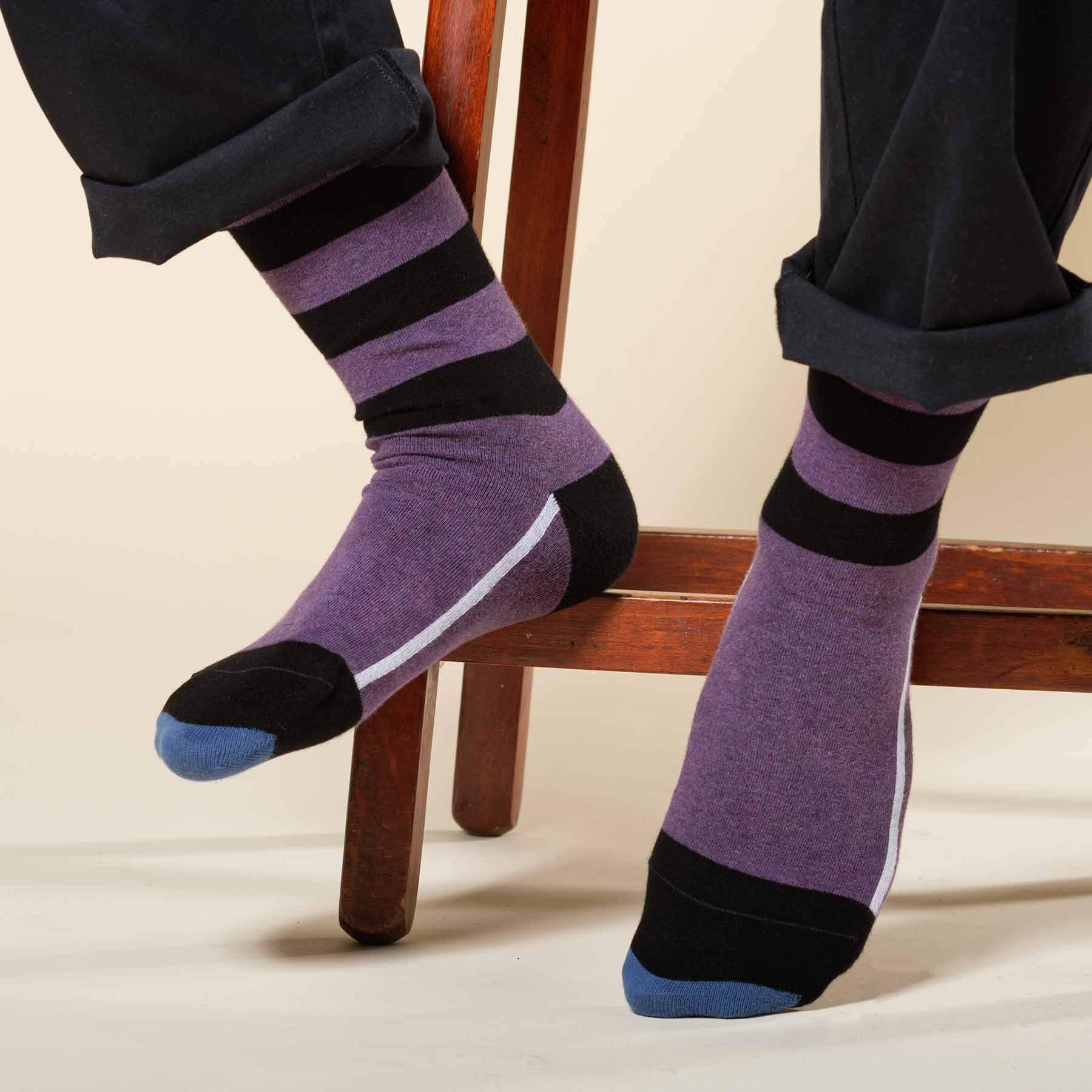 Equilibrium Men's Organic Cotton Socks - Soft Breathable Comfortable Purple Crew Socks for Running, Hiking & Everyday Wear