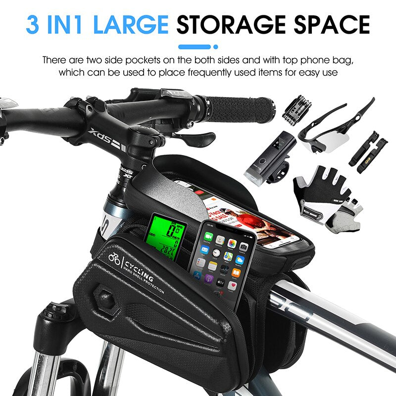 Waterproof MTB Bike Frame Bag - Front Top Tube Phone Pouch with Touch Screen Access for Cycling & Outdoor Adventures | Perfect for Mountain Biking, Commuting & Travel Accessories