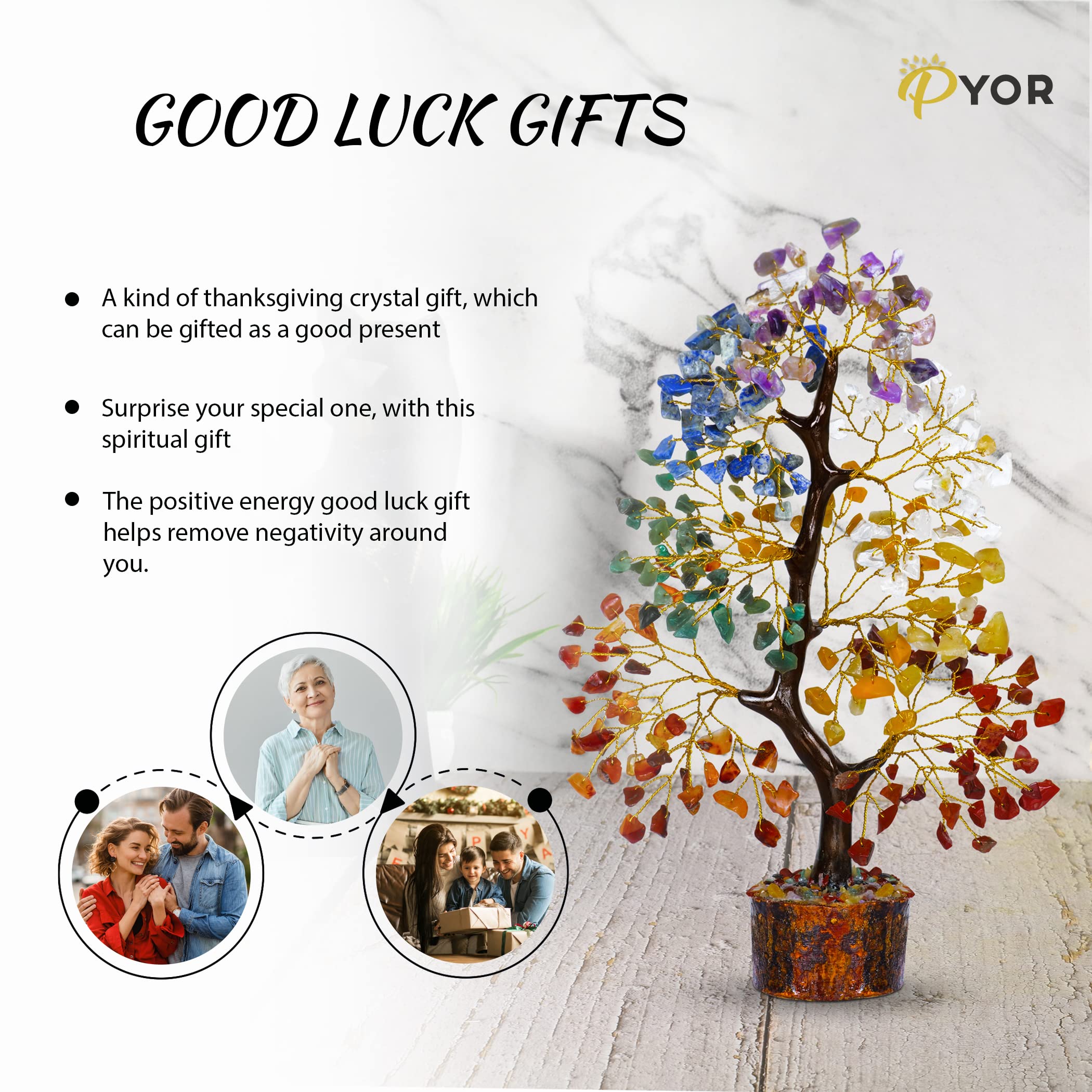 7 Chakra Crystal Tree - Feng Shui Money Tree for Office & Home Decor, Meditation Accessories with 300 Beads Gemstones (10-12 Inches) - Perfect for Housewarming Gifts, New Home Blessings & Positive Energy Spaces
