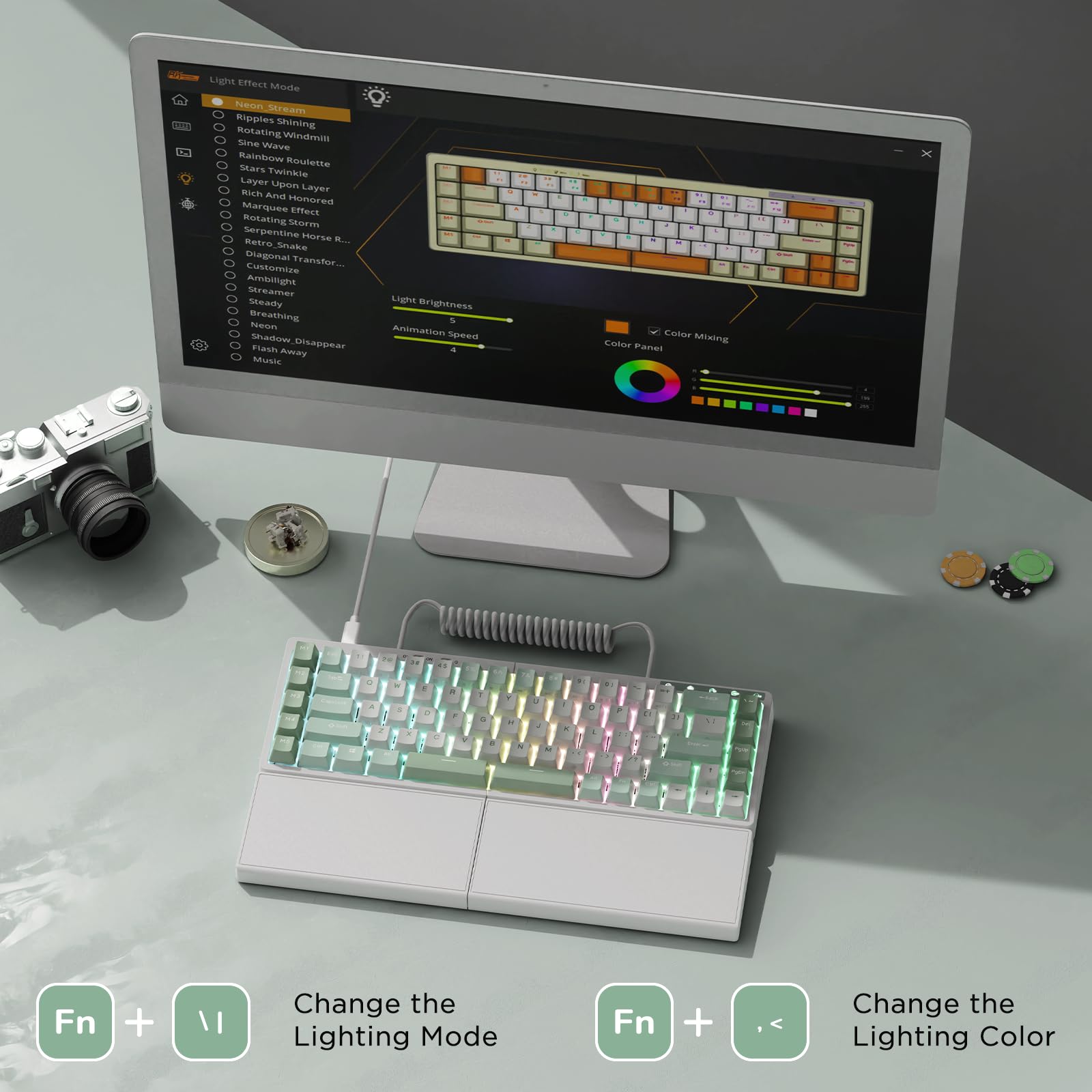 RK RKS70 Wireless Mechanical Keyboard - 75% RGB, Hot Swappable for Gaming & Office (Win/Mac)
