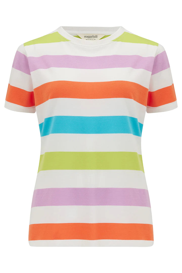 Maggie Women's Striped T-Shirt - Bold Multi-Color Casual Tee for Everyday Wear, Outfits & Layering