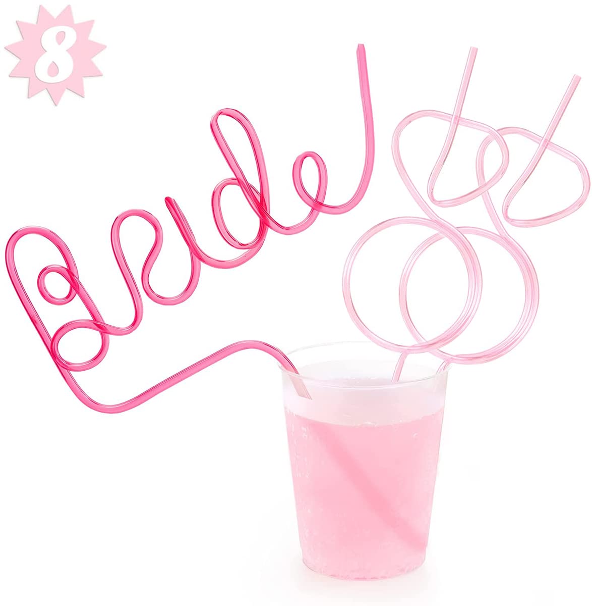 Fetti Bachelorette Party XL Pink Bride & Diamond Ring Straw Set - 8 Piece Bridal Shower Decorations | Bachelorette Party Supplies | Perfect for Bride-to-Be Gifts & Wedding Celebrations