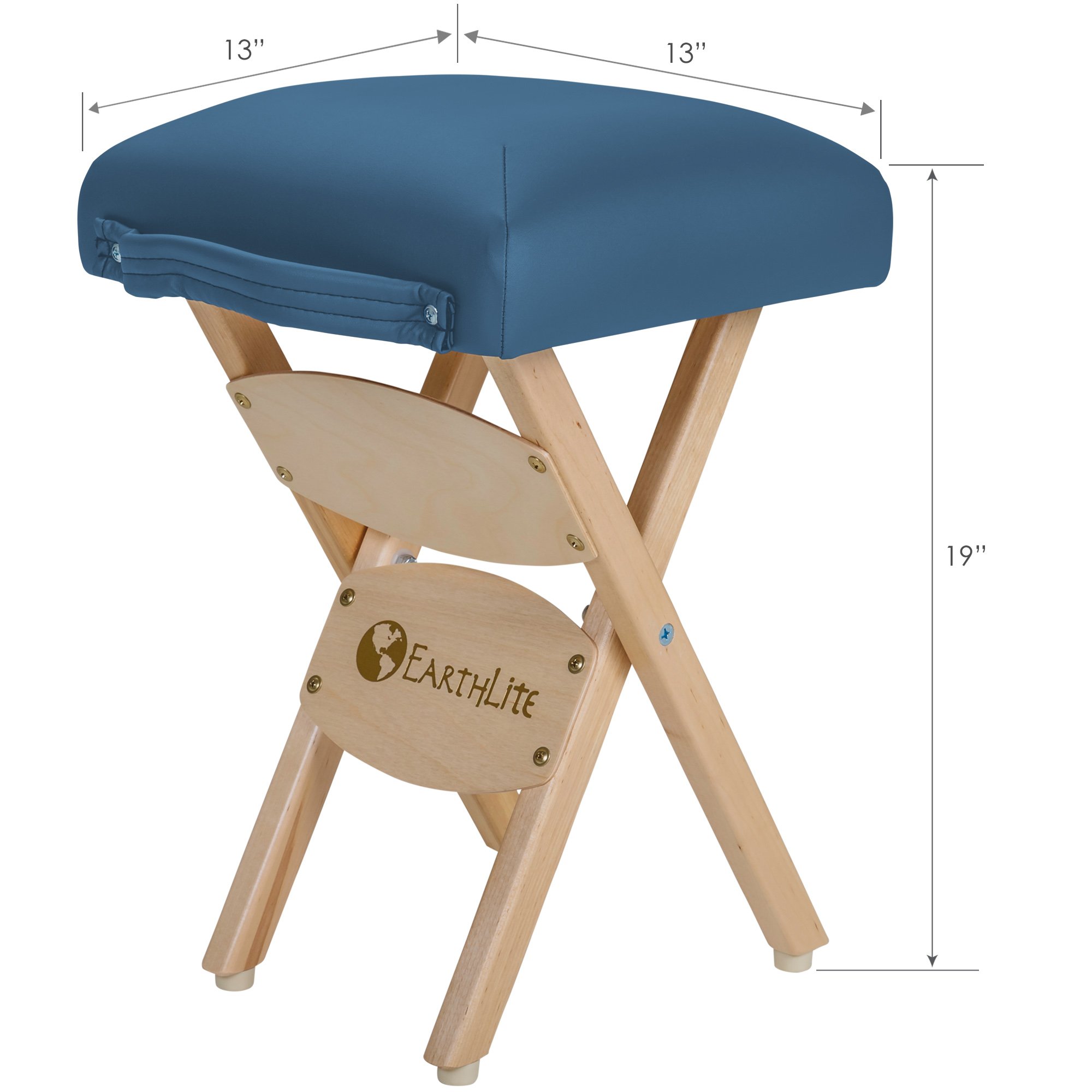 EARTHLITE Wooden Folding Stool - Premium Hardwood Maple, CFC-Free, Adjustable Height Massage Table Chair for Spa, Salon & Home Use - Mystic Blue, 19 Inch - Perfect for Facial Treatments, Therapy Sessions & Compact Storage