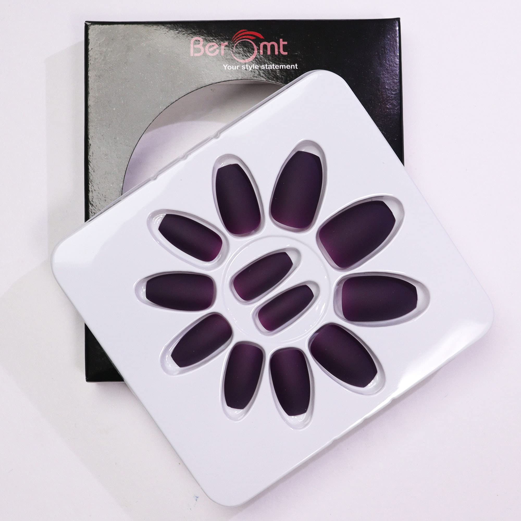 Beromt 12-Piece Matte Acrylic False Nails Set with Nail Glue & Nail Art Kit - 414 | Perfect for Salon, Home Manicure, Parties & Special Occasions