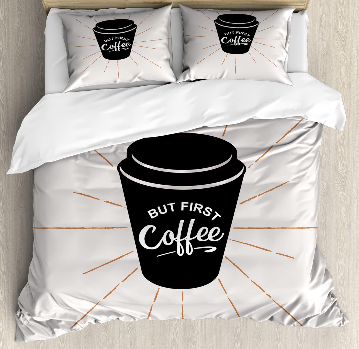 Ambesonne Coffee Lover Duvet Cover Set - 2 Pack King Size, Dark Brown Cinnamon Retro Mug Design with Inspirational Quote, Includes 2 Duvet Covers & 4 Pillowcases - Perfect for Bedroom Decor, Gift for Coffee Enthusiasts, Cozy Home Styling
