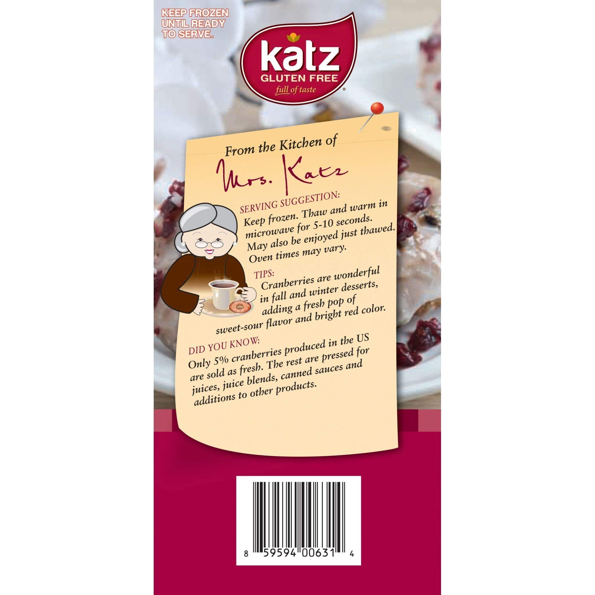 Katz Gluten Free Cranberry Donuts - Dairy Free, Nut Free, Soy Free, Vegan & Kosher Certified (3 Packs of 6 Donuts, 10.5oz Each) - Perfect for Breakfast, Snacks & Special Diets