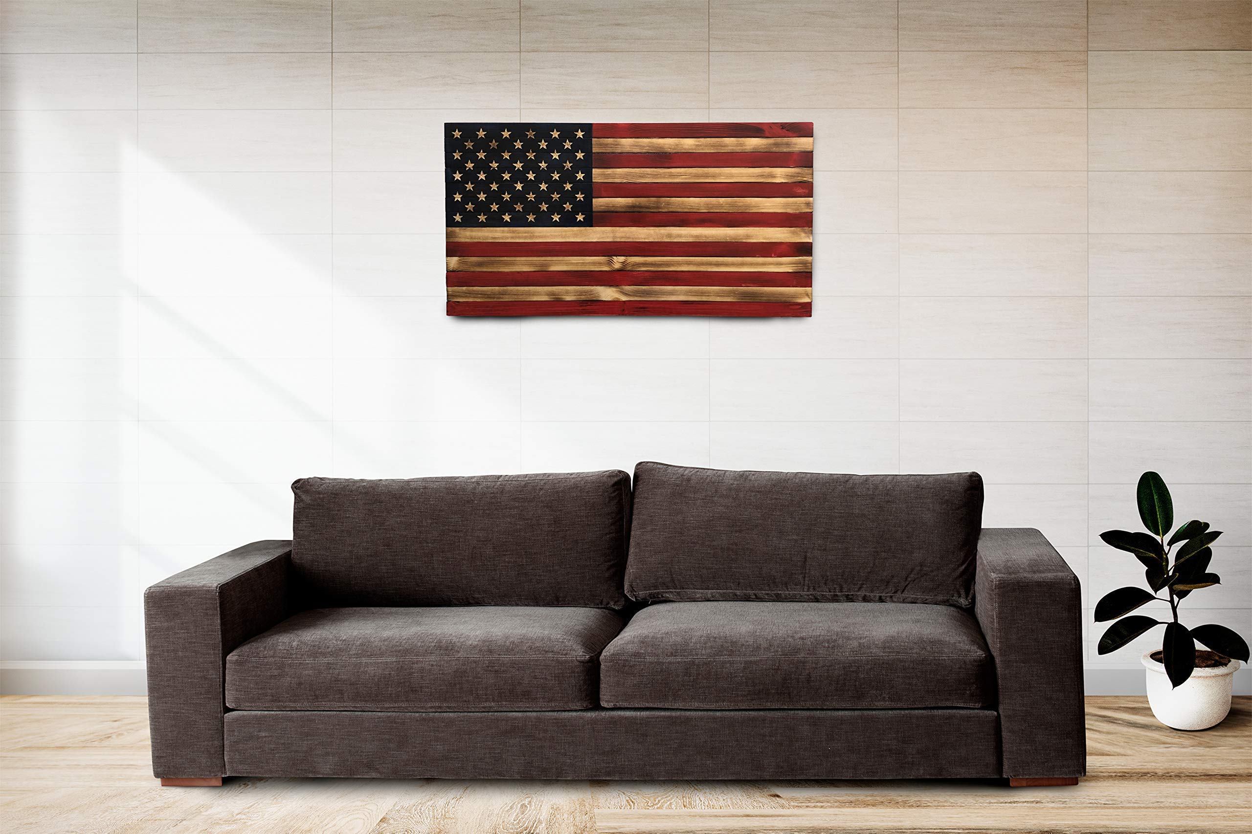 Handcarved Wooden American Flag Wall Art - Large, X-Large & Jumbo Sizes | Rustic Handmade Wood Flag Decor | Patriotic Home & Office Wall Décor | Perfect for Living Room, Bedroom, Man Cave or Gift