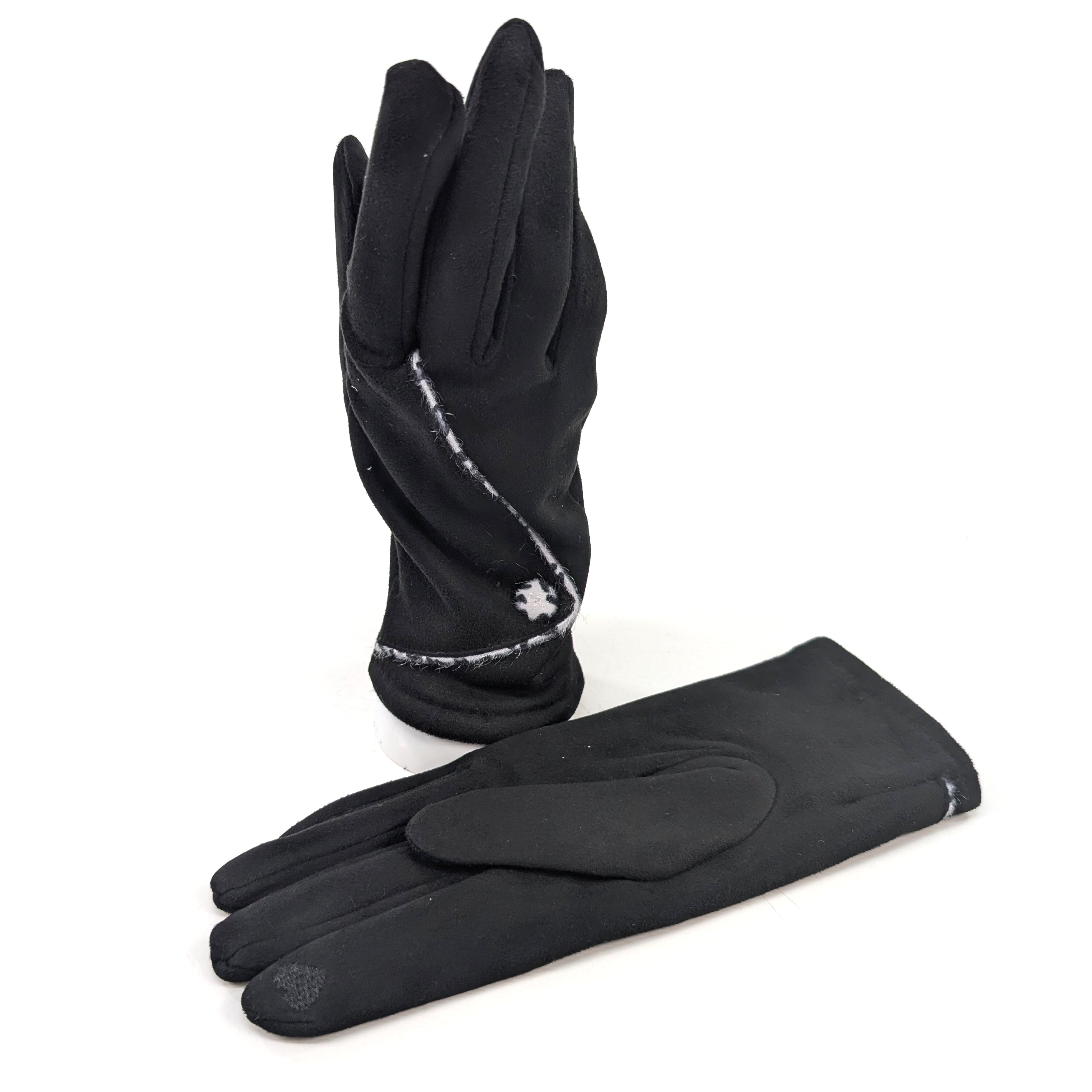 Stylish Animal Print Foldable Suede Gloves - Jet Black for Winter Fashion & Outdoor Activities