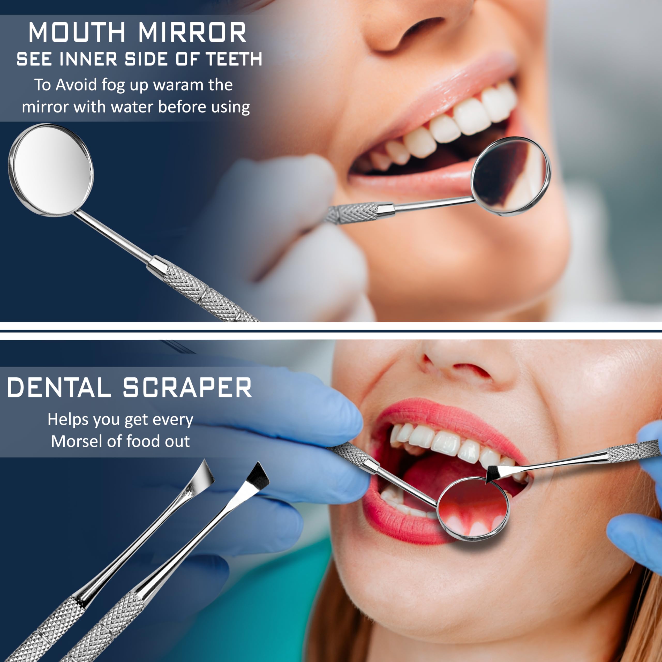 Dentaplex 3-Piece Professional Dental Care Kit - Teeth Cleaning & Whitening Tools, Plaque & Tartar Remover with Dual-Ended Tooth Picks & Dentist Mirror for Oral Hygiene | Perfect for Home Use, Travel, and Dental Professionals
