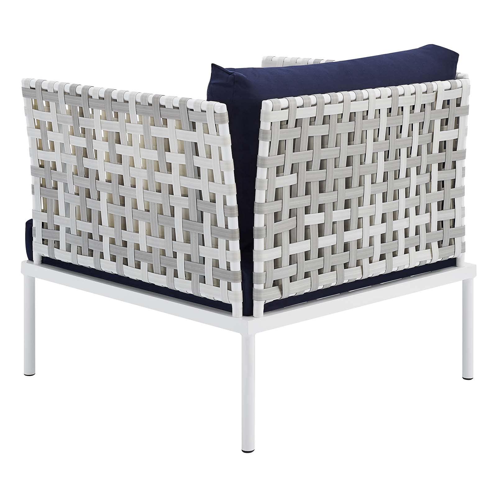 Modern Navy Blue Aluminum Outdoor Lounge Sectional Sofa Set with Table - Patio, Garden, Cafe & Poolside Relaxation Furniture